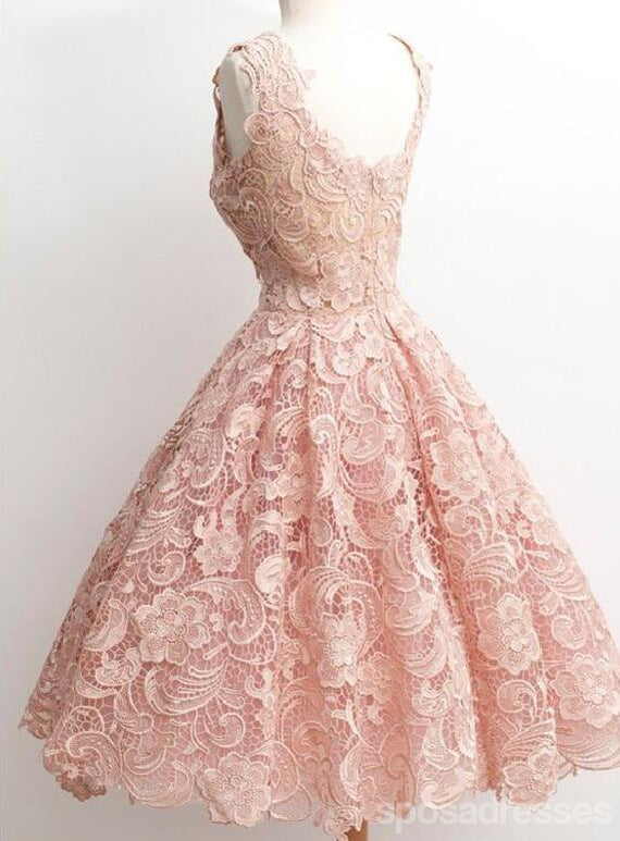 Elegant Peach Lace Scoop Neckline Short Prom Dress for Homecoming - CM0009 | Flirty & Feminine Party Gown for Dances, Date Nights & Special Occasions