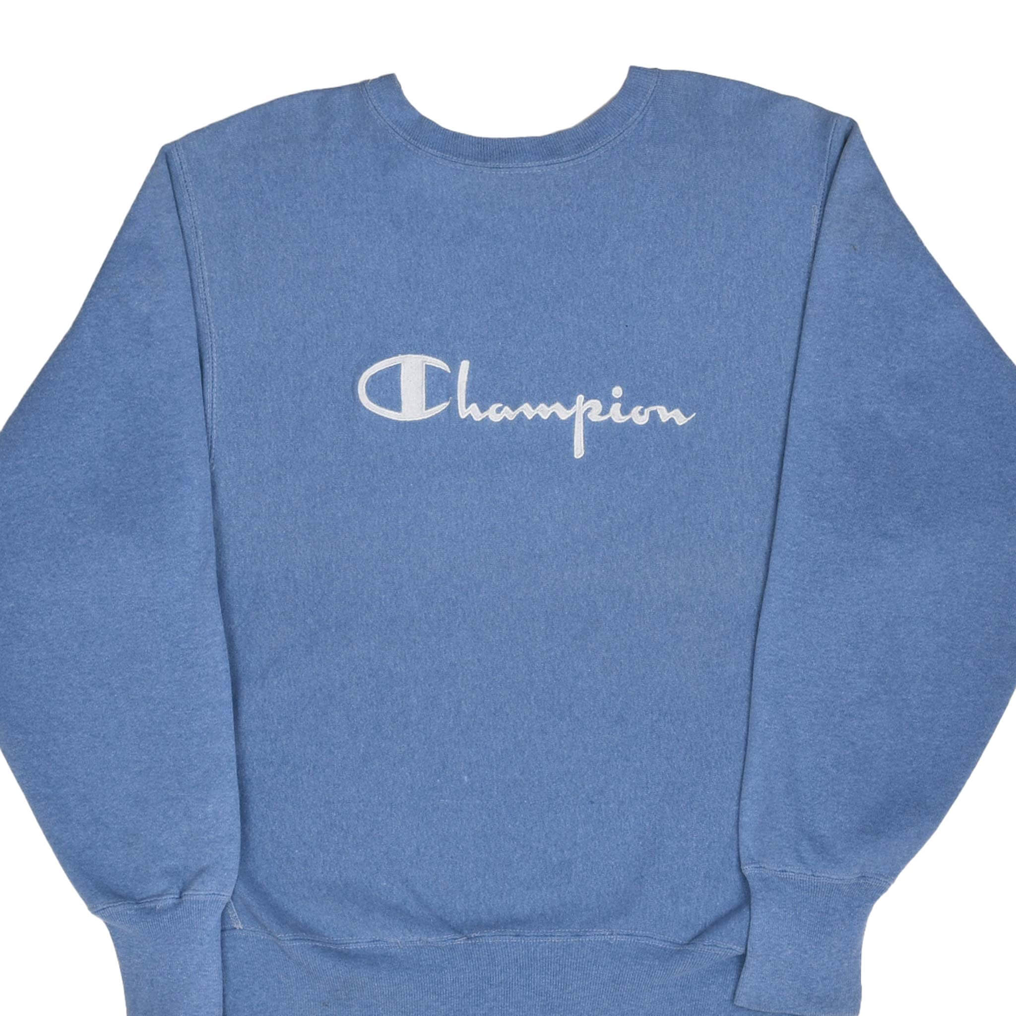 Vintage Champion Reverse Weave Spellout Blue Sweatshirt 1990s Large Made in USA - Retro Streetwear for Men & Women, Perfect for Casual Outfits, Gym, and Lounge Wear