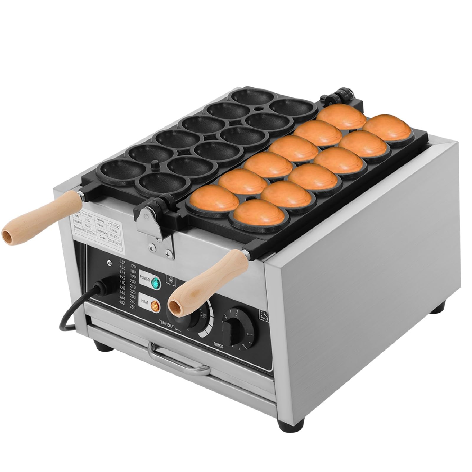 12-Piece Commercial Electric Egg Bubble Waffle Maker Machine - 1.8Kw 110V Non-Stick Rotatable Waffle Baker with 122-572℉ Temperature Control & Timer - Perfect for Restaurants, Cafes, Food Trucks, and Home Breakfast Cooking