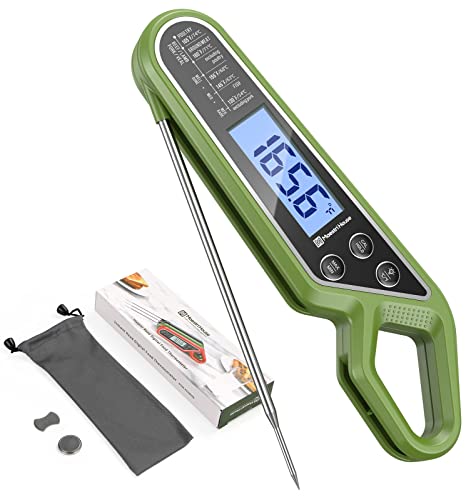 **Maestri House Digital Instant Read Meat Thermometer - Waterproof Food Thermometer with Backlit LCD, Foldable Probe, Magnet & Calibration - Perfect for Grilling, BBQ, Baking, Candy Making & Kitchen Use (Green)**