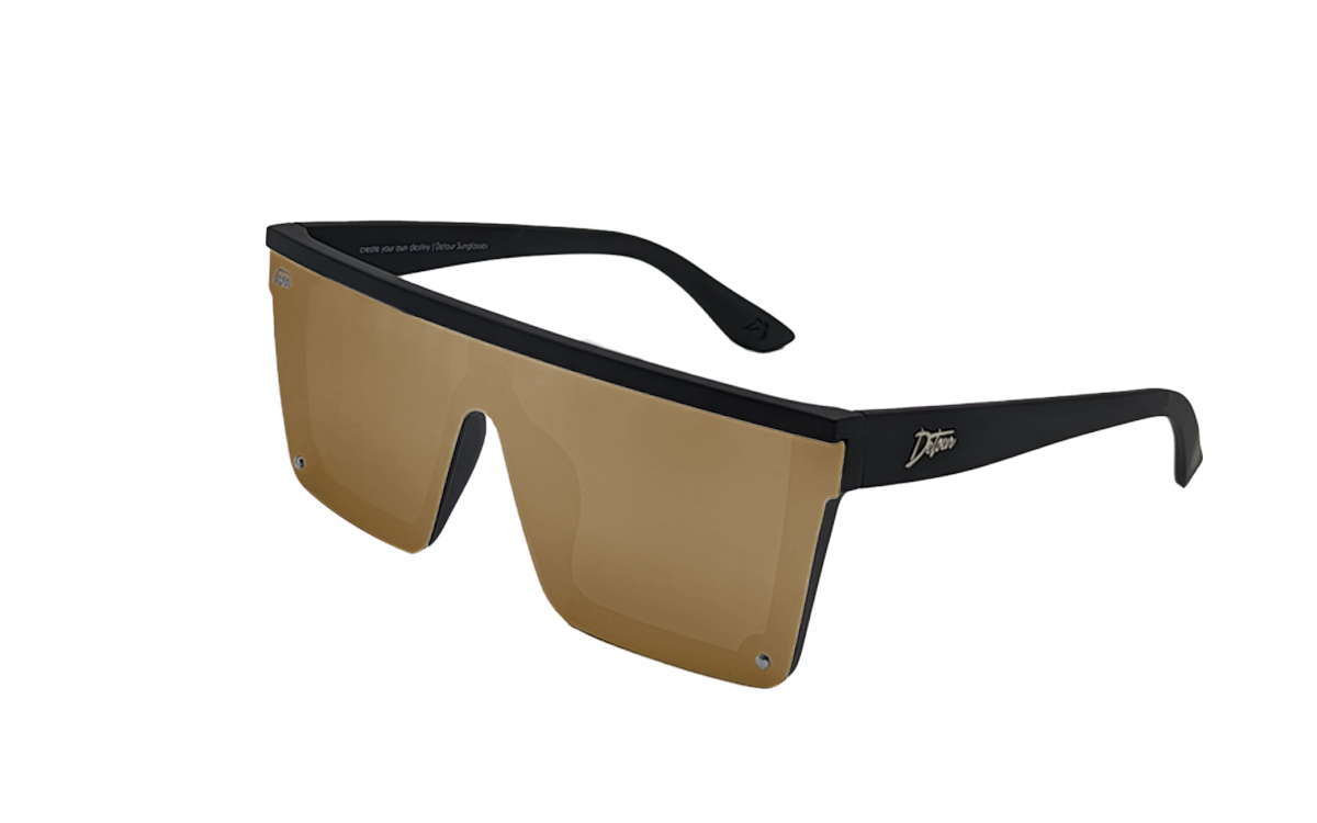 Tidal Wave Matte Black Polarized Sunglasses with 24K Gold Lens - Stylish UV Protection for Outdoor Sports & Driving