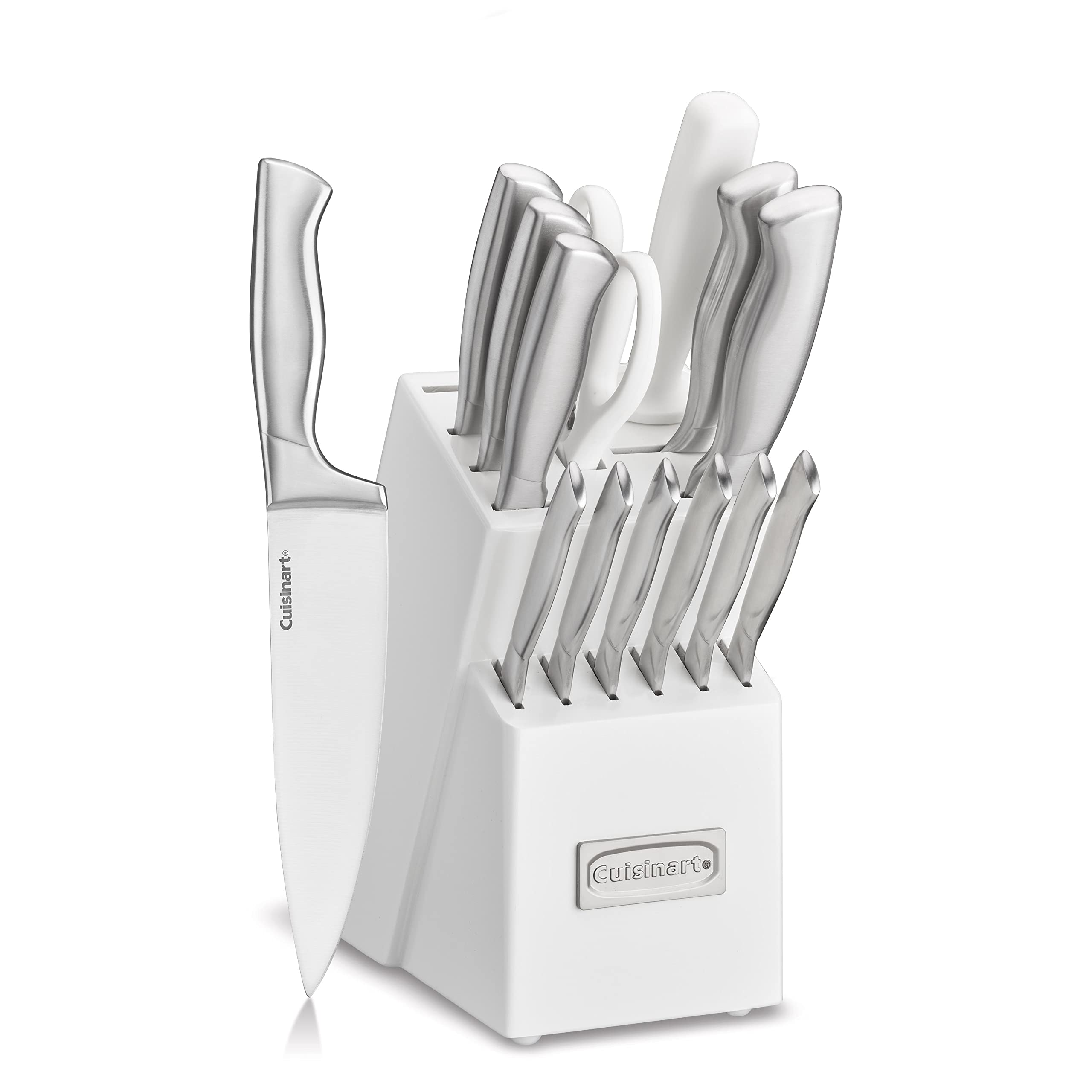 **Cuisinart 15-Piece Knife Block Set - High-Quality Stainless Steel Blades for Precise Cutting, Lightweight & Durable - Dishwasher Safe White Cutlery Set - Perfect for Home Kitchens, Chefs & Cooking Enthusiasts**