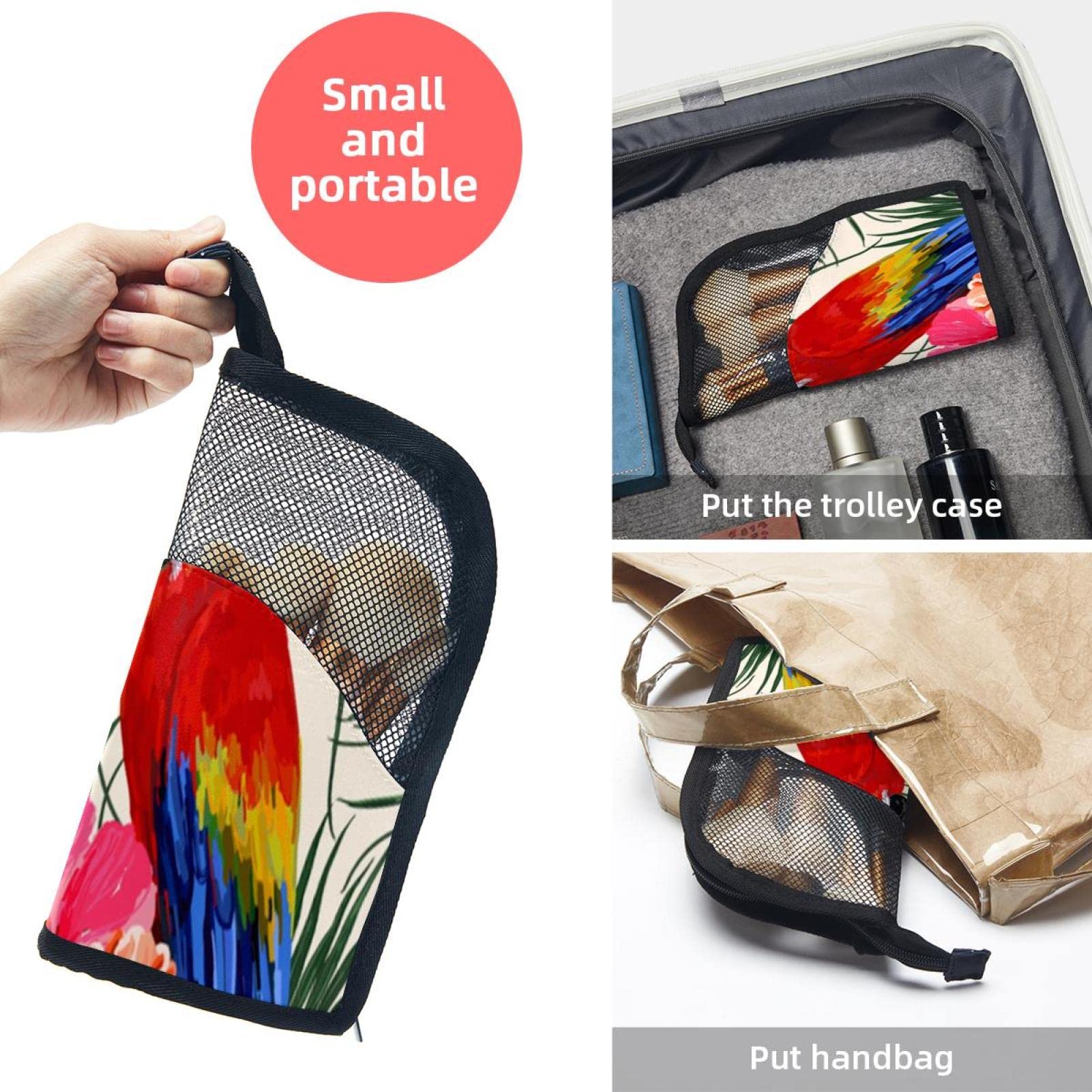 Floral Tropical Makeup Brush Organizer Bag with 12 Slots - Portable Cosmetic Brush Holder Case for Travel - Perfect for Makeup Artists & Beauty Enthusiasts (Palm Leaves & Parrot Design)