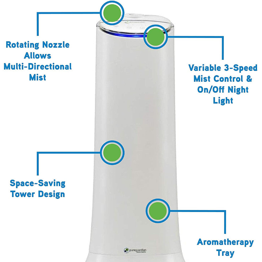 PURE GUARDIAN H3200WAR Ultrasonic Cool Mist Humidifier - Refurbished with Home Essentials Warranty | Quiet Operation for Bedroom, Nursery & Office | Relieves Dry Air & Allergies