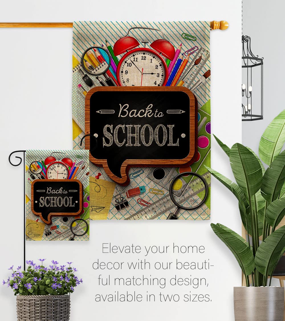 Breeze Decor School Time Burlap House Flag - Double-Sided Back to School Decoration for Teachers & Students, First Day of School Supplies, Classroom & Yard Banner, Made in USA - Perfect for School Events, Classroom Decor & Garden Gifts