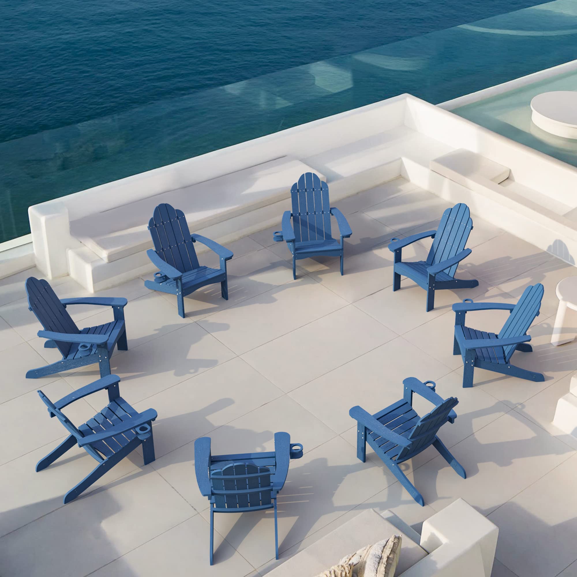 **LUE BONA HDPS Adirondack Chairs Set of 2 - Heavy Duty 350LBS Capacity, Weather-Resistant Plastic Outdoor Chairs with Cup Holder for Patio, Deck, Porch - Navy Blue - Perfect for Backyard Relaxation & Fire Pit Gatherings**