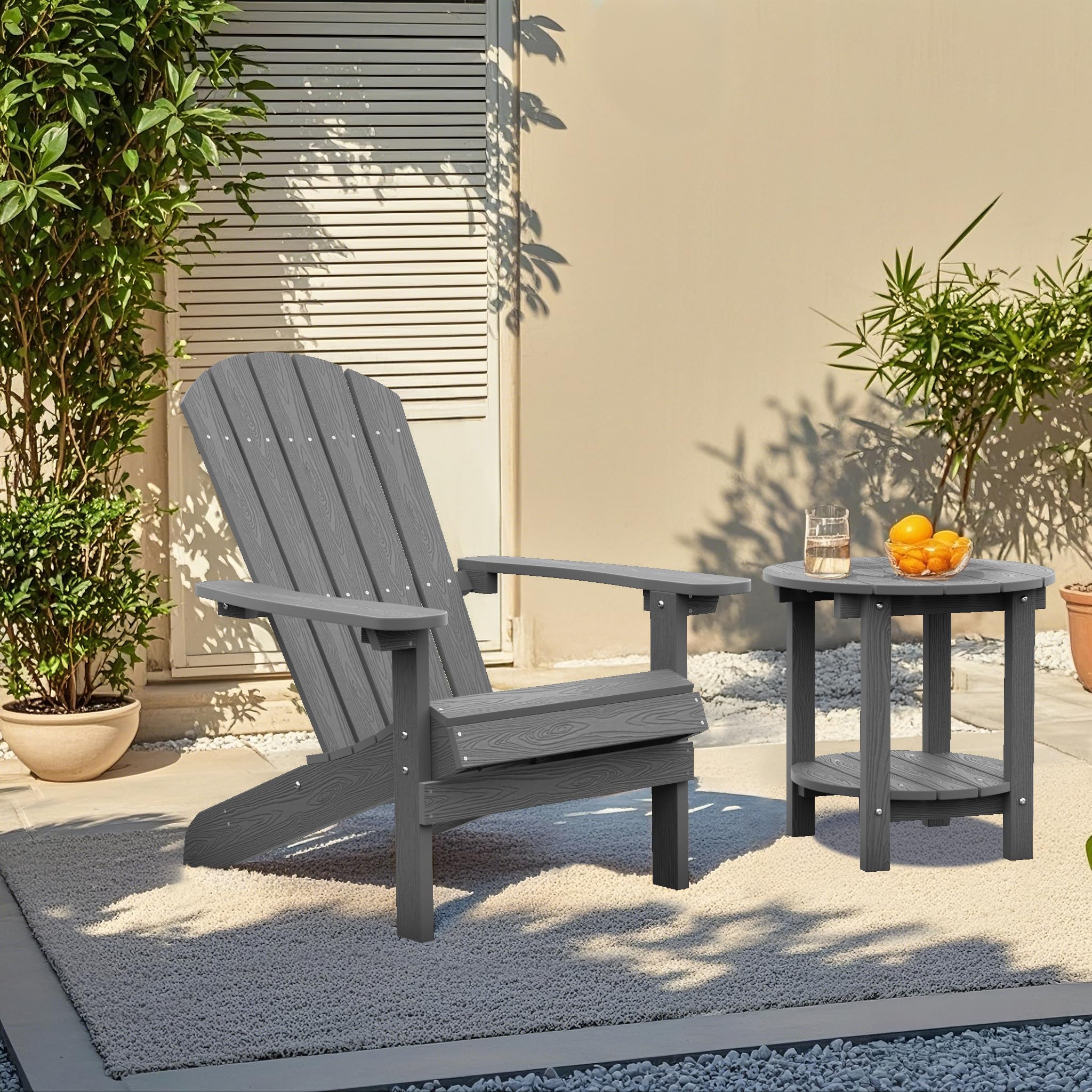 **Weather-Resistant YEFU Adirondack Chair - Durable Plastic Outdoor Patio Chair with Wood Texture - Perfect for Lawn, Fire Pit, Deck, Porch & Garden (Grey) - Ideal for Relaxing & Entertaining Outdoors**