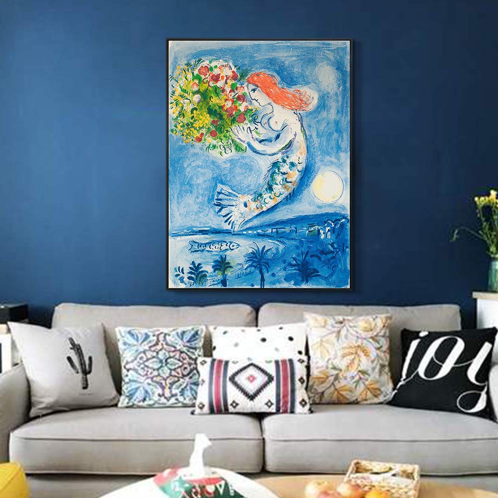 Marc Chagall Sunshine Flowers Giclee Print - 20x28 Inch Framed Wall Art Canvas, Surrealism Home Decor for Living Room & Office (Black Slim Frame) | Perfect for Modern Interior Design & Art Lovers Gifts