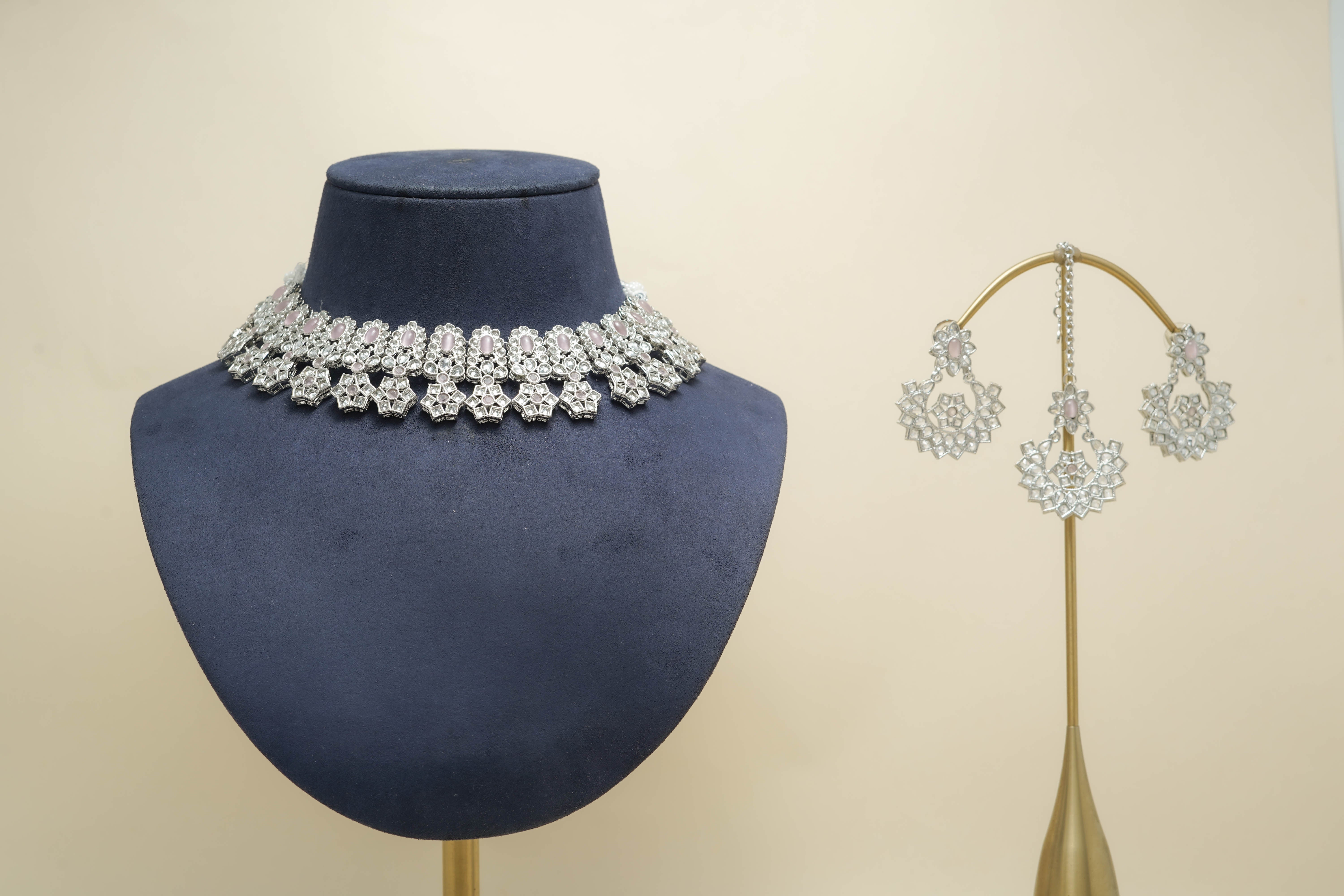 ISHITA POLKI Full Set Jewelry - Traditional Indian Kundan Necklace, Earrings & Bracelet Set for Weddings, Parties & Festive Occasions