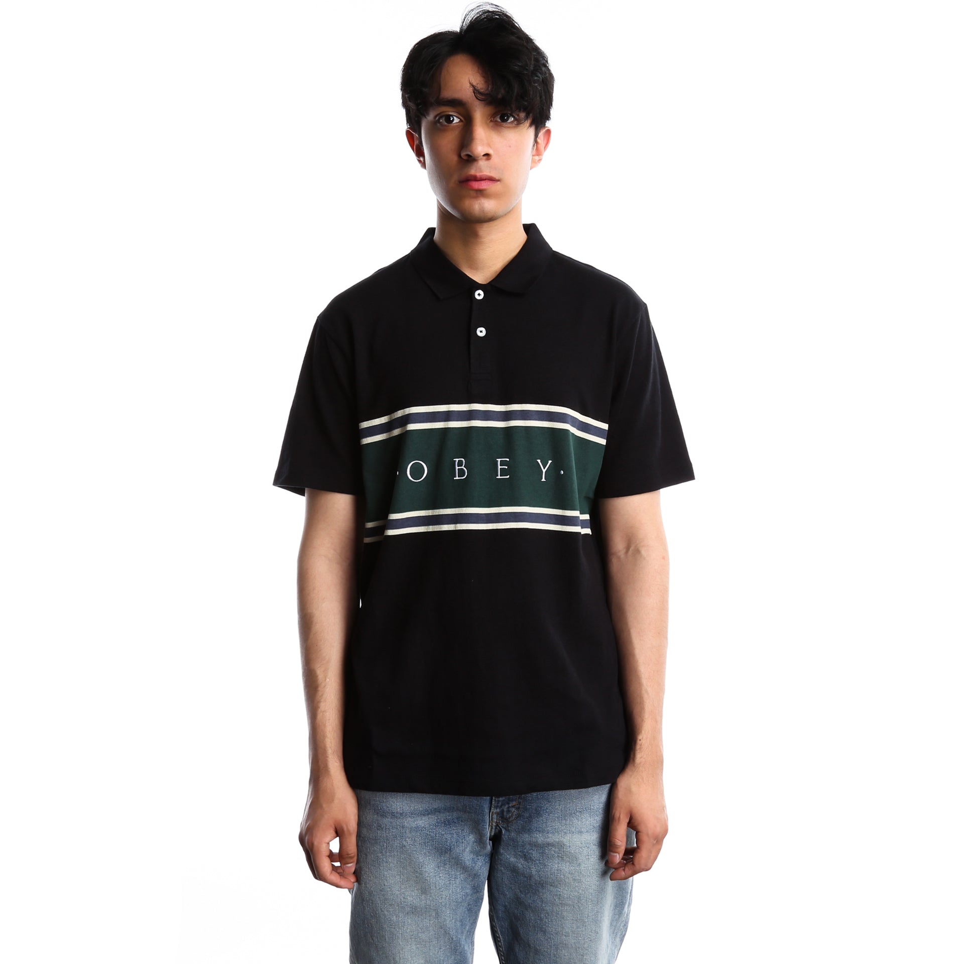 Obey Palisade Polo Shirt for Men - Classic Black Cotton Casual Wear - Perfect for Office, Golf & Outdoor Activities