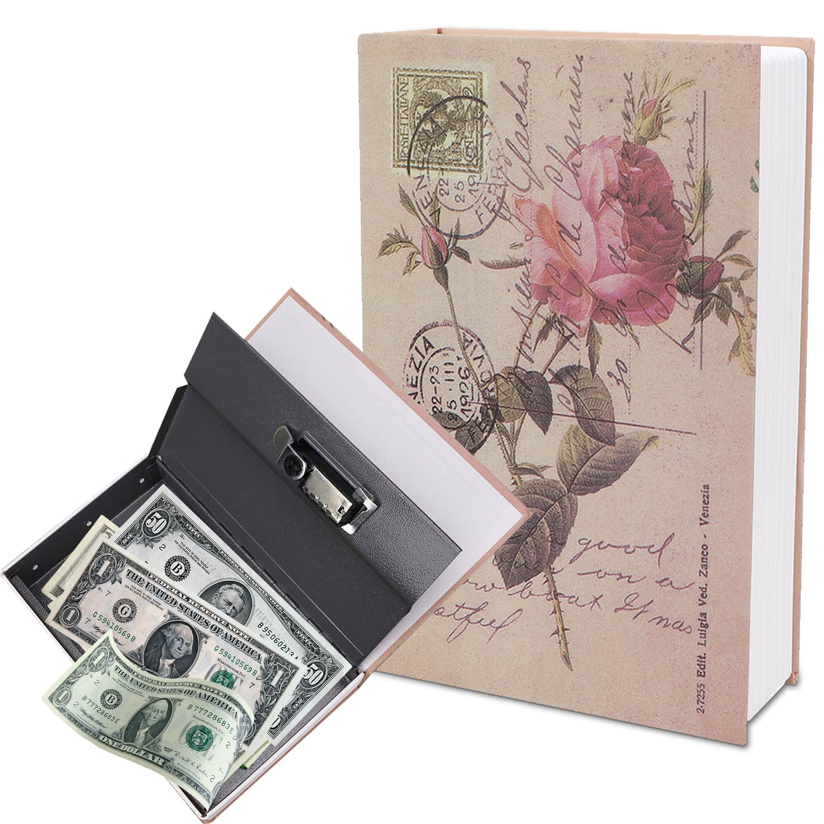 9.6x6.2x2.2in Book Safe Box - Hidden Dictionary Storage Container with Combination Lock | Portable Mini Safe for Money, Documents, Bank Cards | Perfect for Home Security, Travel & Emergency Cash Storage