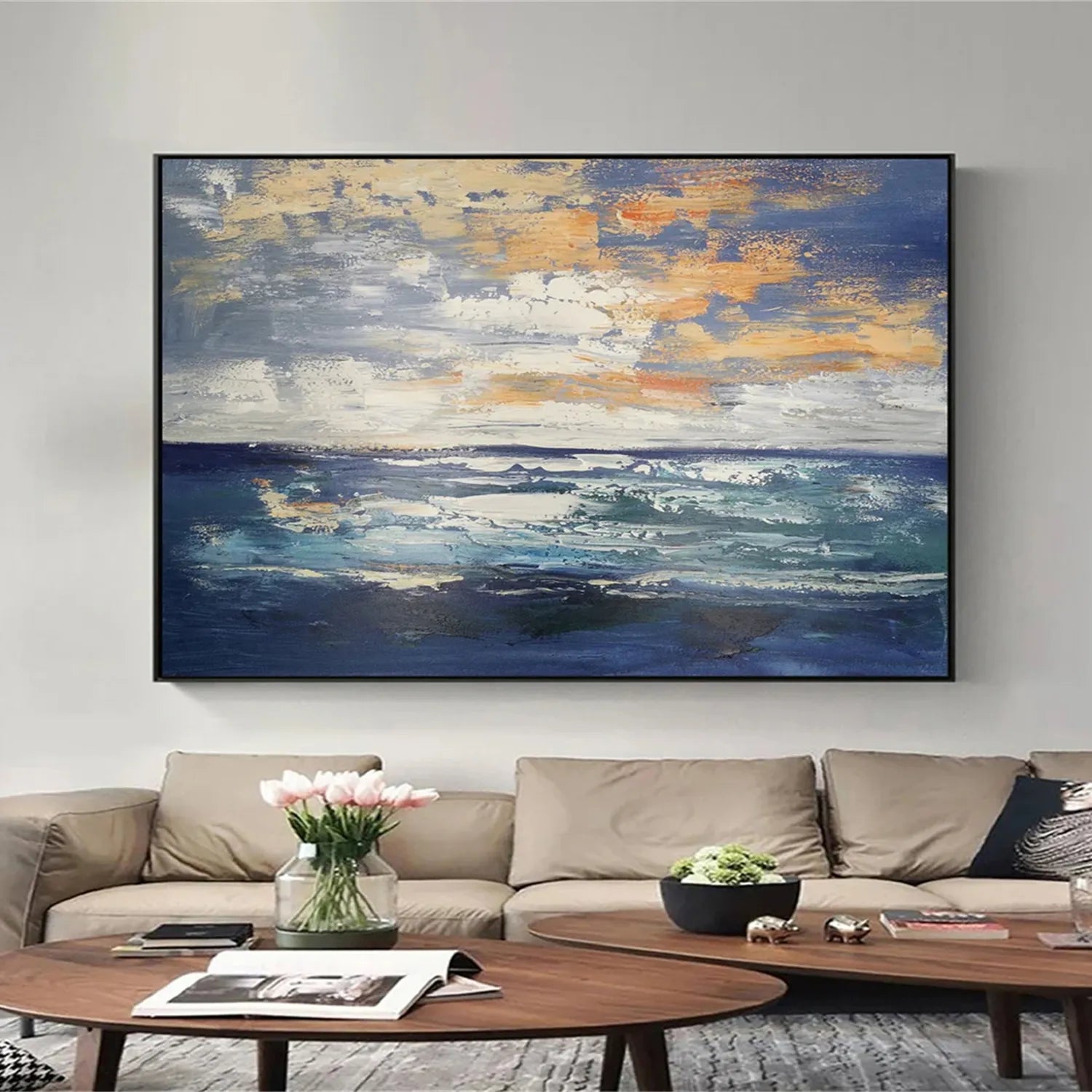 Ocean and Sky Painting #OS 179 - Handmade Canvas Wall Art for Home & Office Decor - Perfect for Living Room, Bedroom, or Office Wall Decor