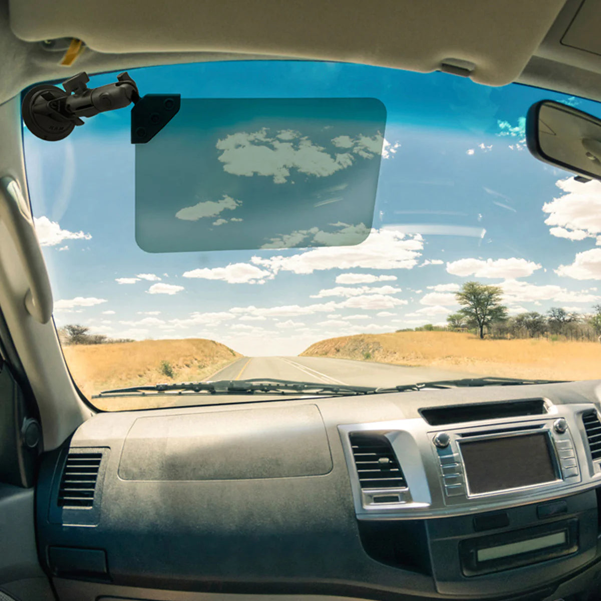 RAM B-166-326-VIS-G1U Dark Green Sun Visor with 1 Ball & Suction Cup Mount - Perfect for Boats, RVs, and Off-Road Vehicles