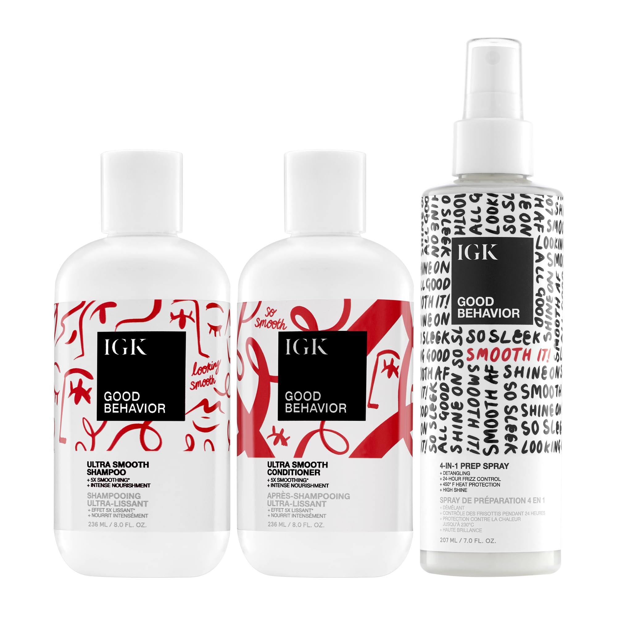 IGK Good Behavior Smoothing Kit - Anti-Frizz Hair Treatment with Hydration & Shine | 23oz Vegan & Cruelty-Free Hair Care for Smooth, Silky Strands | Perfect for Daily Styling, Heat Protection & Salon-Quality Results at Home