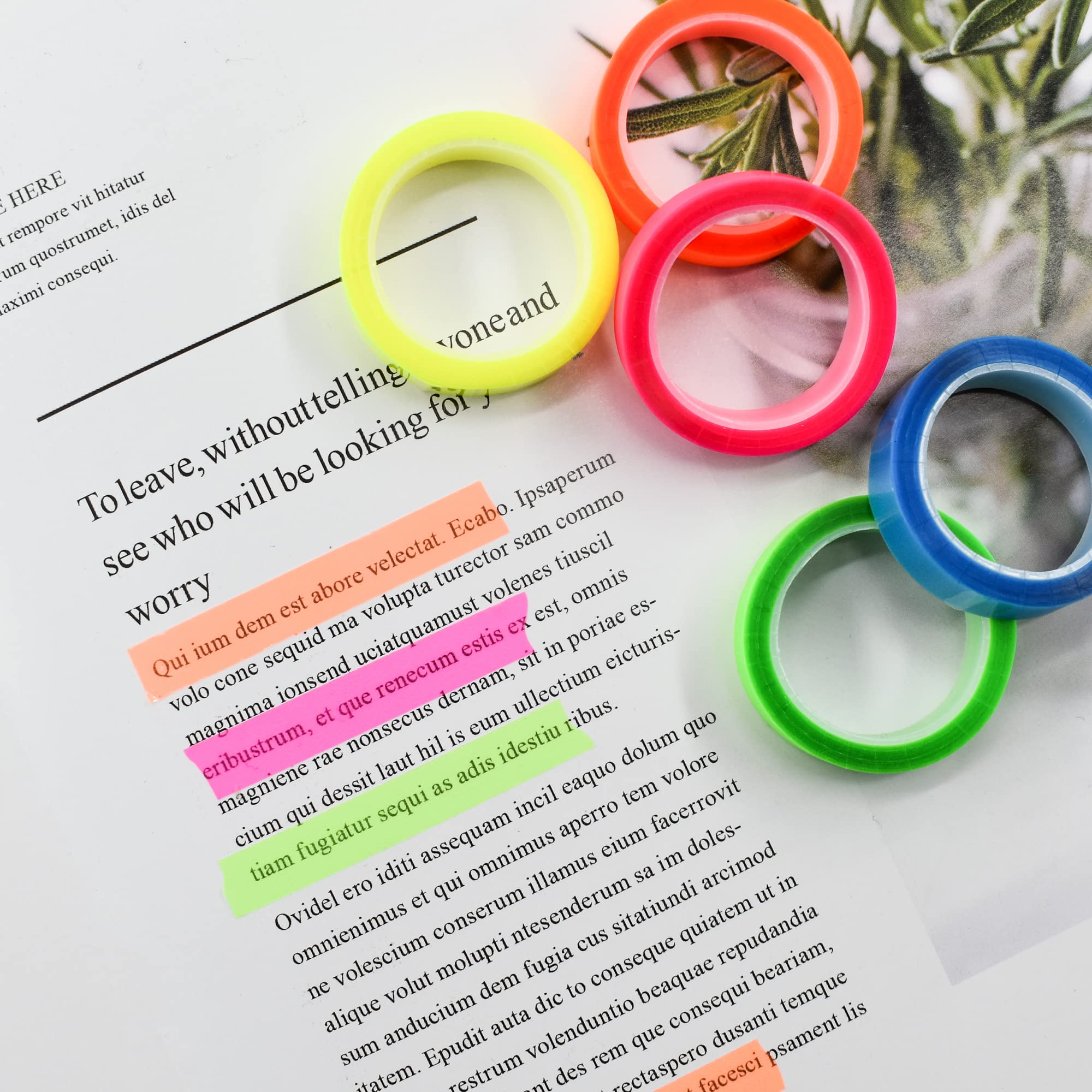 VANRA 5 Rolls Highlighter Tape - Transparent Removable Fluorescent Marking Stickers for Books, Notes & Study (16ft Per Roll) - Perfect for Reading, Class, Office & Bible Study Organization