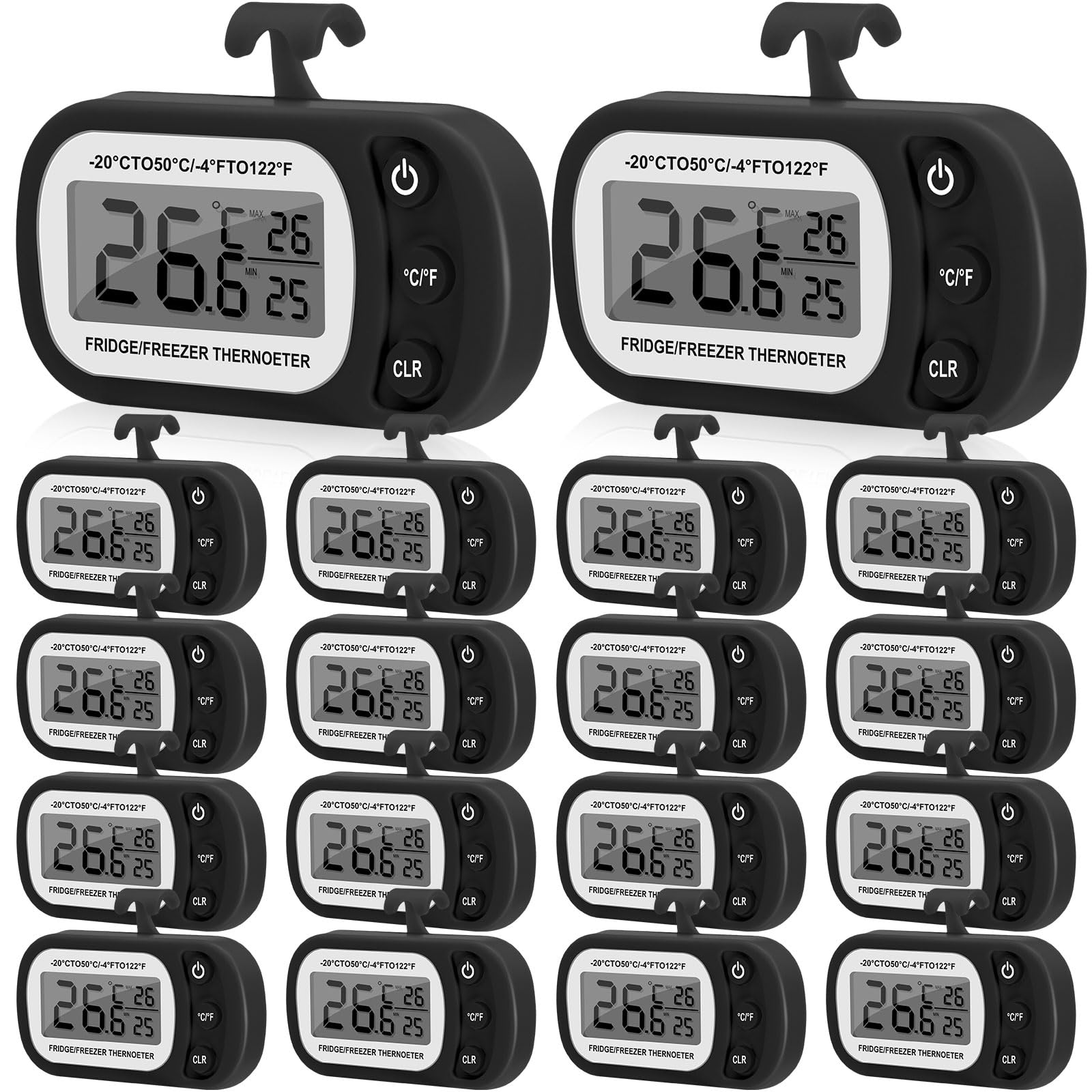 Kanayu 18 Pack Waterproof Digital Refrigerator Thermometer with LCD Screen & Magnetic Back - Accurate Freezer/Fridge Temperature Monitor for Kitchen, Home, Restaurant & Commercial Use (Black)