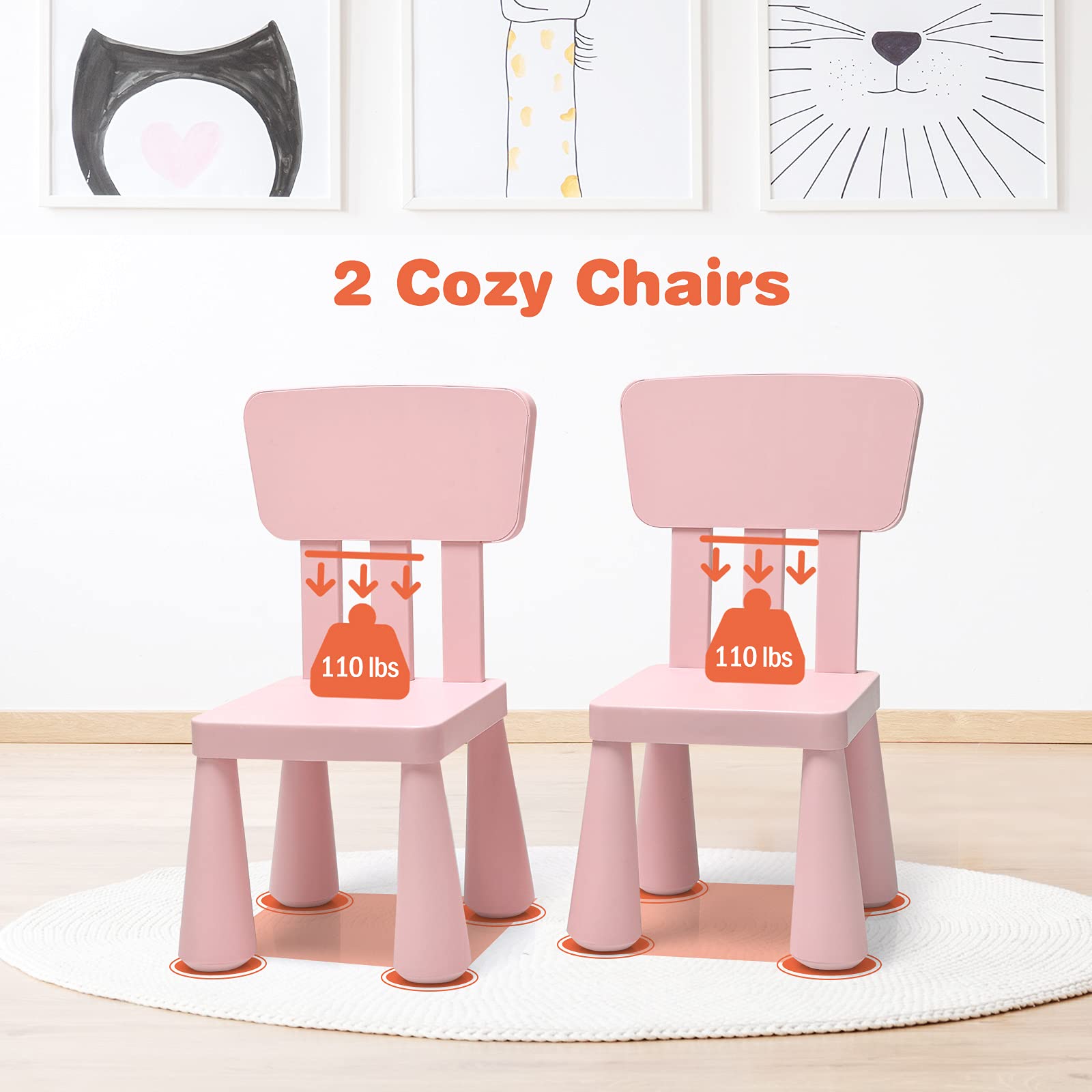 Costzon Kids Table and Chair Set - 3-Piece Plastic Toddler Activity Table for Reading, Drawing, Arts & Crafts, Snack Time - Perfect for Preschool, Kindergarten & Playroom - Easy to Clean (Pink) - Ideal for Learning, Playtime & Creative Activities at Home
