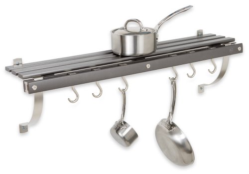 J.K. Adams 36-Inch Wall Mounted Pot Rack with 6 Hooks - Space Saving Kitchen Organizer for Pots, Pans & Utensils - Perfect for Small Kitchens & Home Organization (Gray)