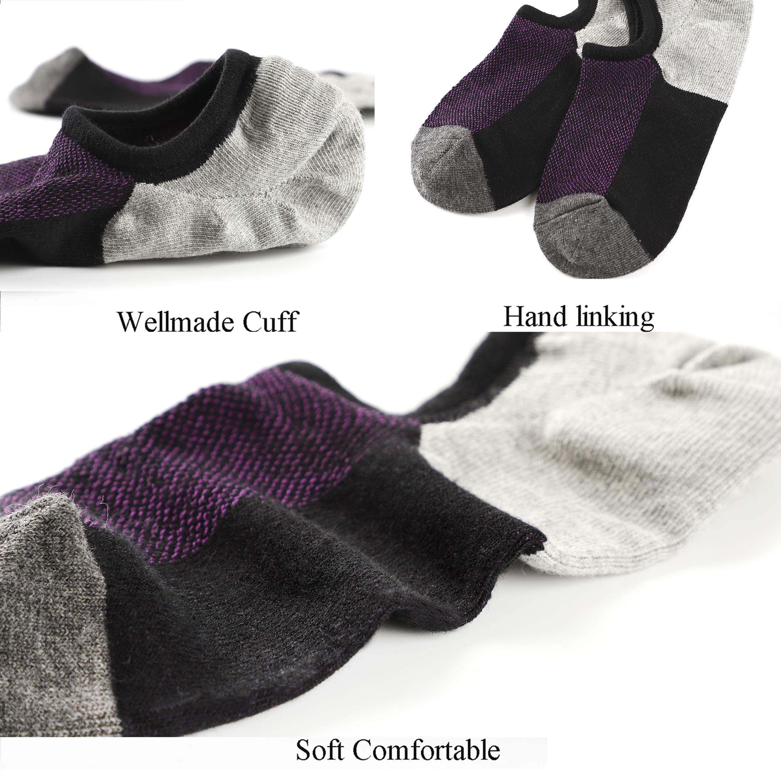 Mottee&Zconia Men's No Show Low Cut Ankle Socks (6 Pack - Black & Purple) Size 8-11 - Breathable Invisible Socks for Sneakers, Loafers & Casual Shoes