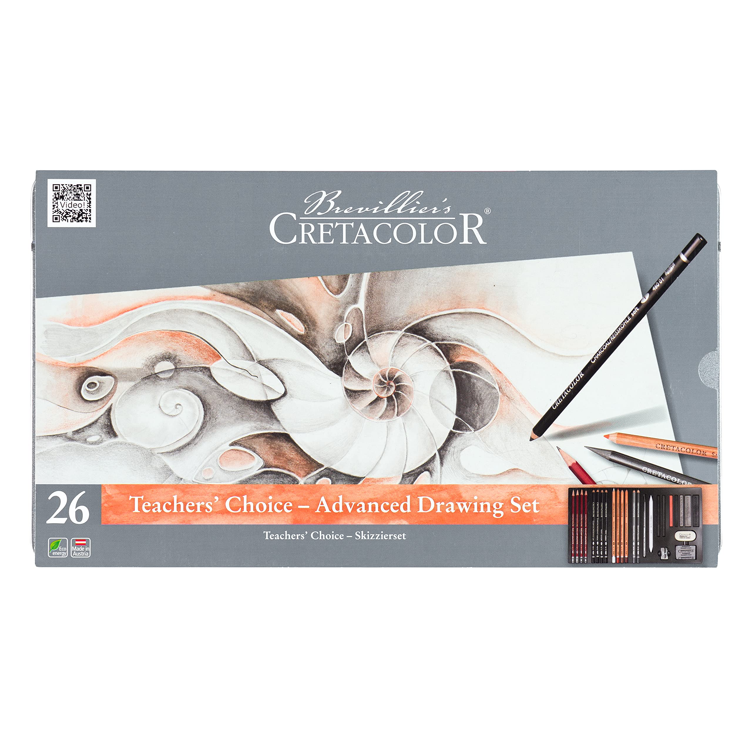 Premium CRETACOLOR Teacher's Choice 27-Piece Artist Pencil Set in Metal Case - Perfect for Sketching, Drawing & Art Classes