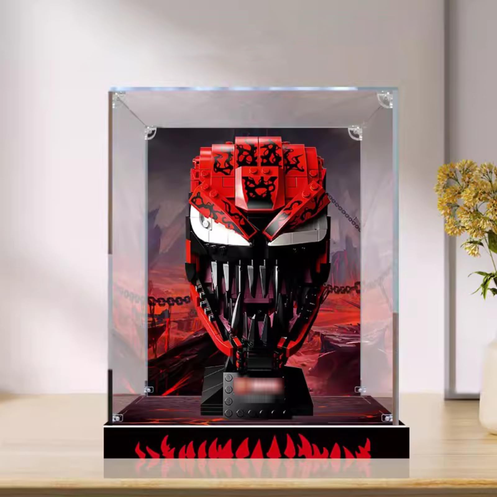 3mm Acrylic Countertop Display Case for Lego 76199 Carnage Model - Dustproof Storage & Collection Box with Background - Perfect for Home Decor, Office Display & Toy Protection