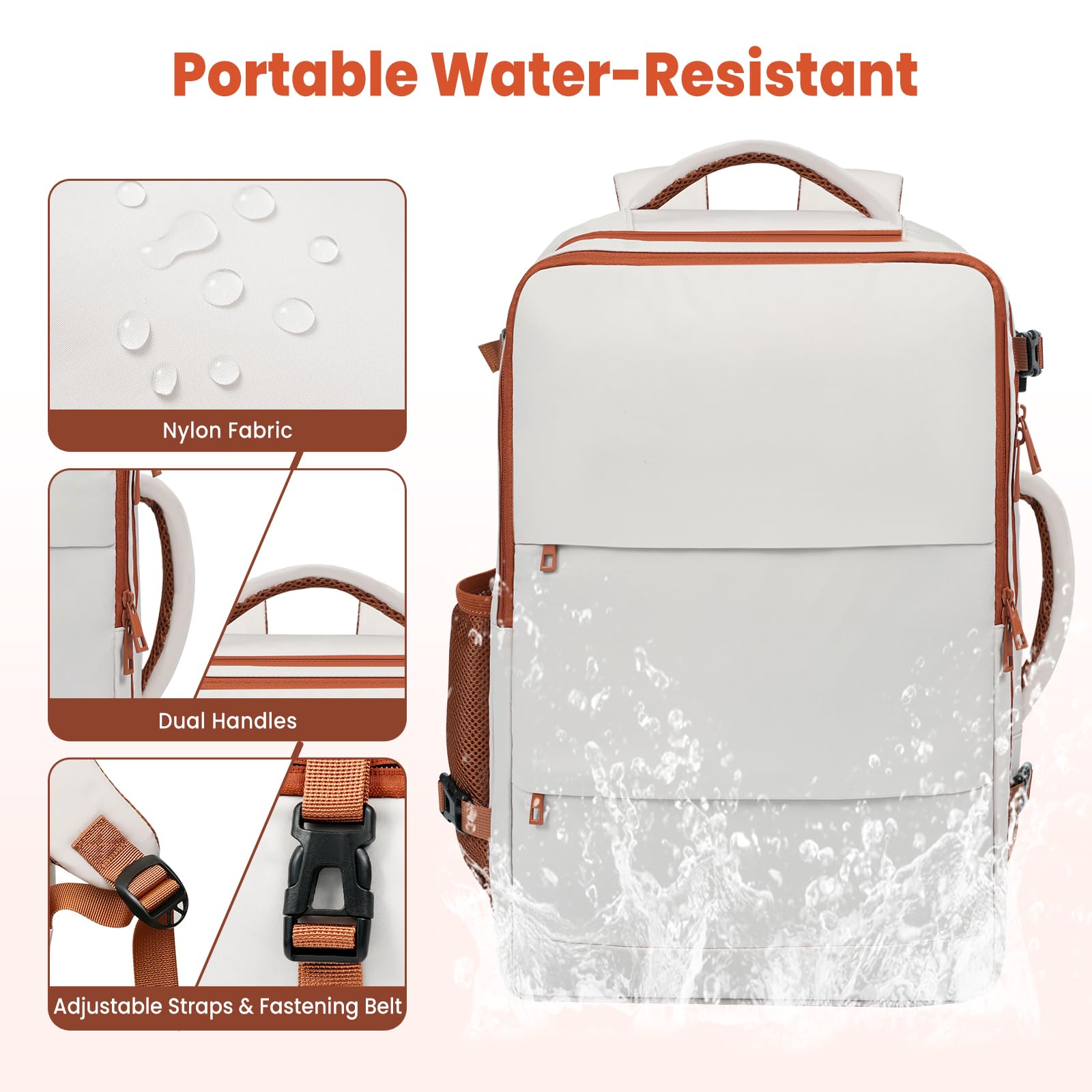BAGAIL Travel Laptop Backpack with USB Charging Port - Waterproof Carry-On Backpack for Business, College & Airplane Travel - Perfect for Commuting, Work & Weekend Getaways (Beige)