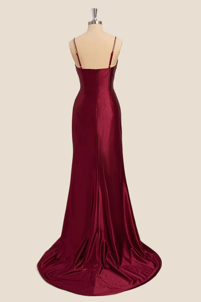 Elegant Mermaid Straps Wine Red Long Formal Dress for Wedding Guests - Perfect for Evening Gala, Prom, Cocktail Party & Special Occasions