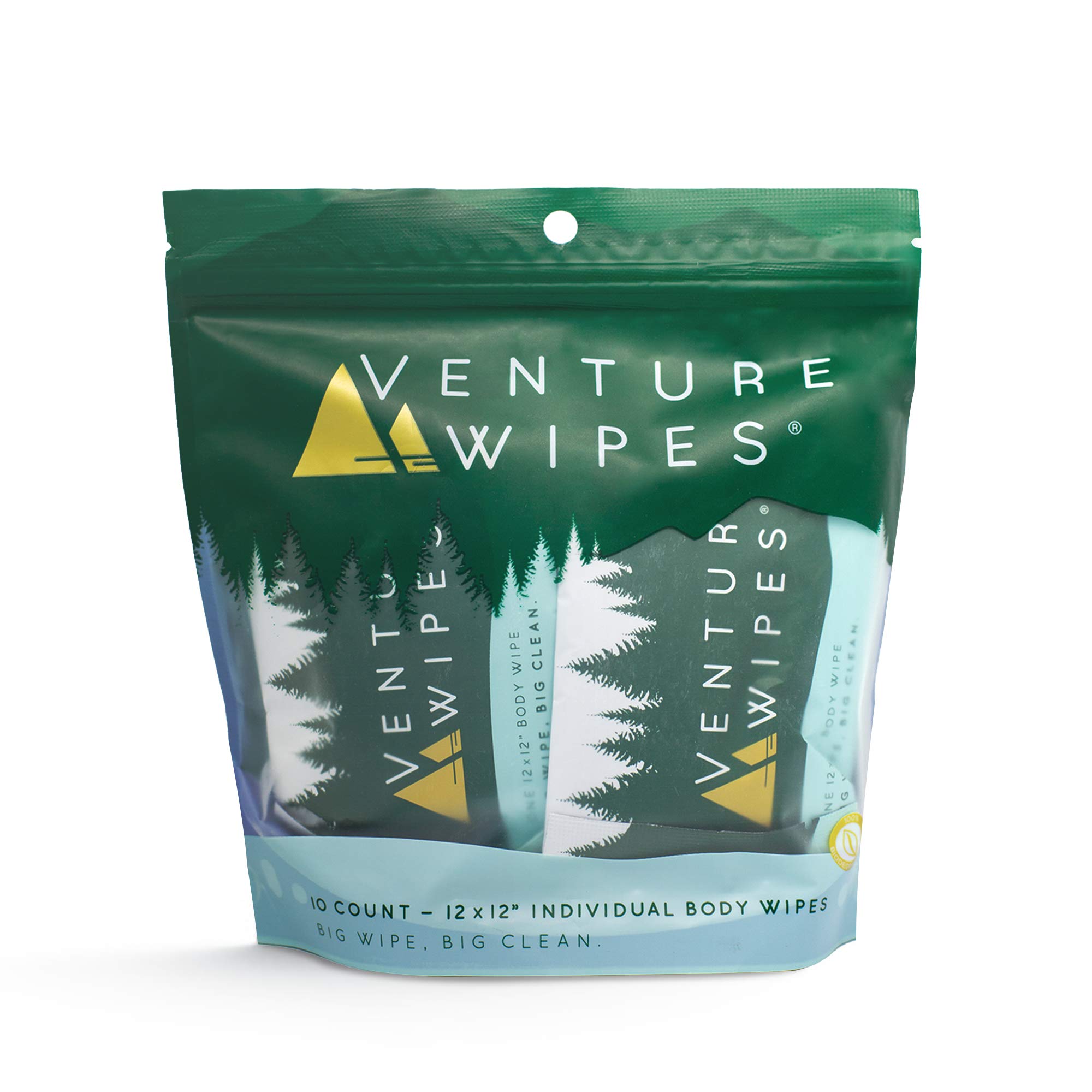 Venture Tea Tree Oil Body Wipes for Adults - Biodegradable Cleansing Wipes with Aloe & Vitamin E - Individually Wrapped - 10 Count - Perfect for Camping, Hiking, Travel & Outdoor Adventures