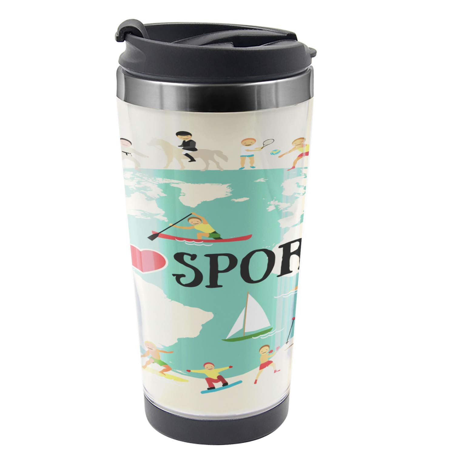 Ambesonne Sports Travel Mug - 16 oz Stainless Steel Thermal Cup with 