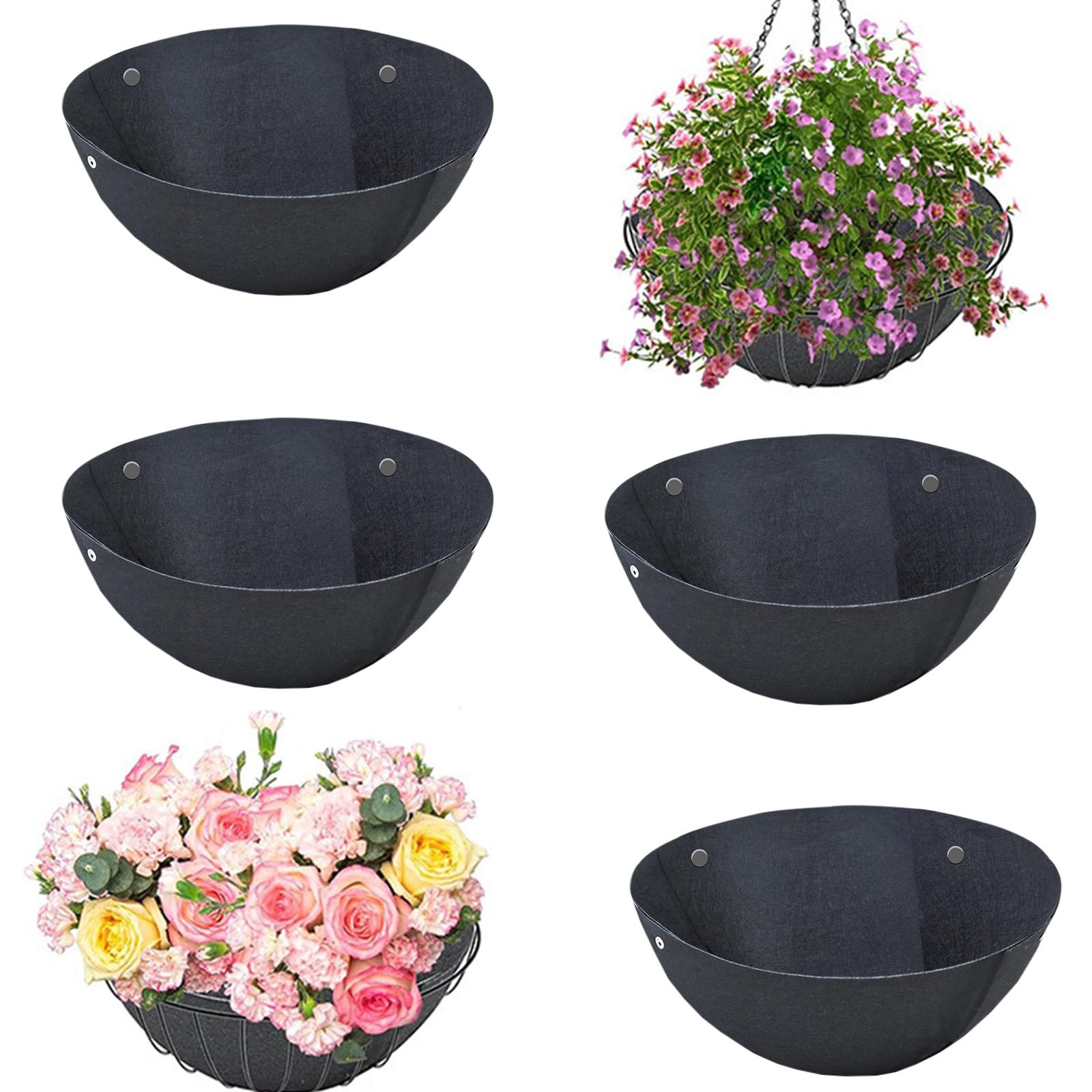 4Pcs 14 Inch Round Hanging Basket Liners - Durable Felt Plant Pot Liners for Outdoor Plants, Flowers, Vegetables - Perfect for Garden, Fence & Balcony Decor (14 Inch)