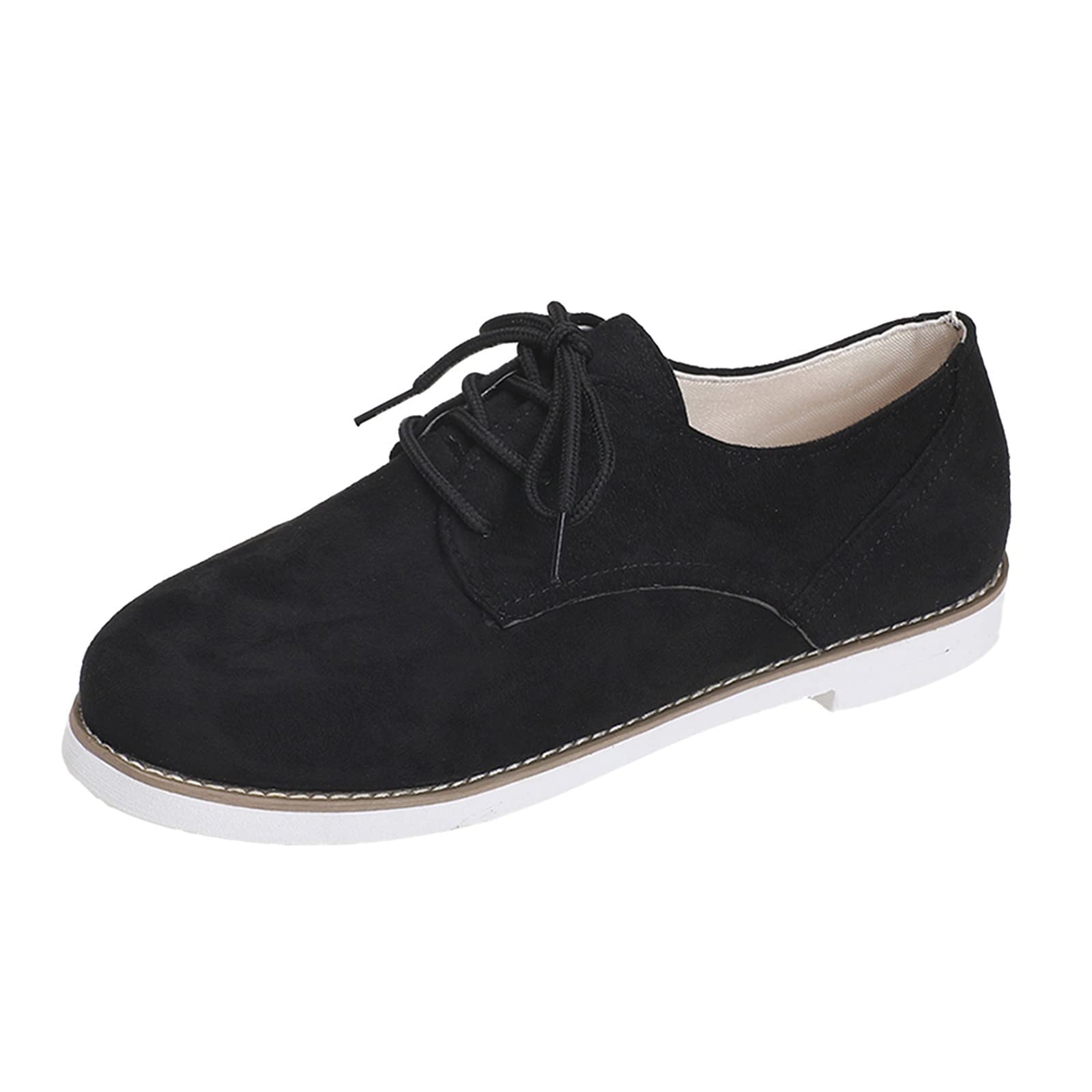 Women's Comfortable Walking Shoes - British Style Fashion Velvet Lace-Up Sneakers for Tennis, Travel & Outdoor Activities | Casual Flat Round-Toe Shoes for Everyday Wear