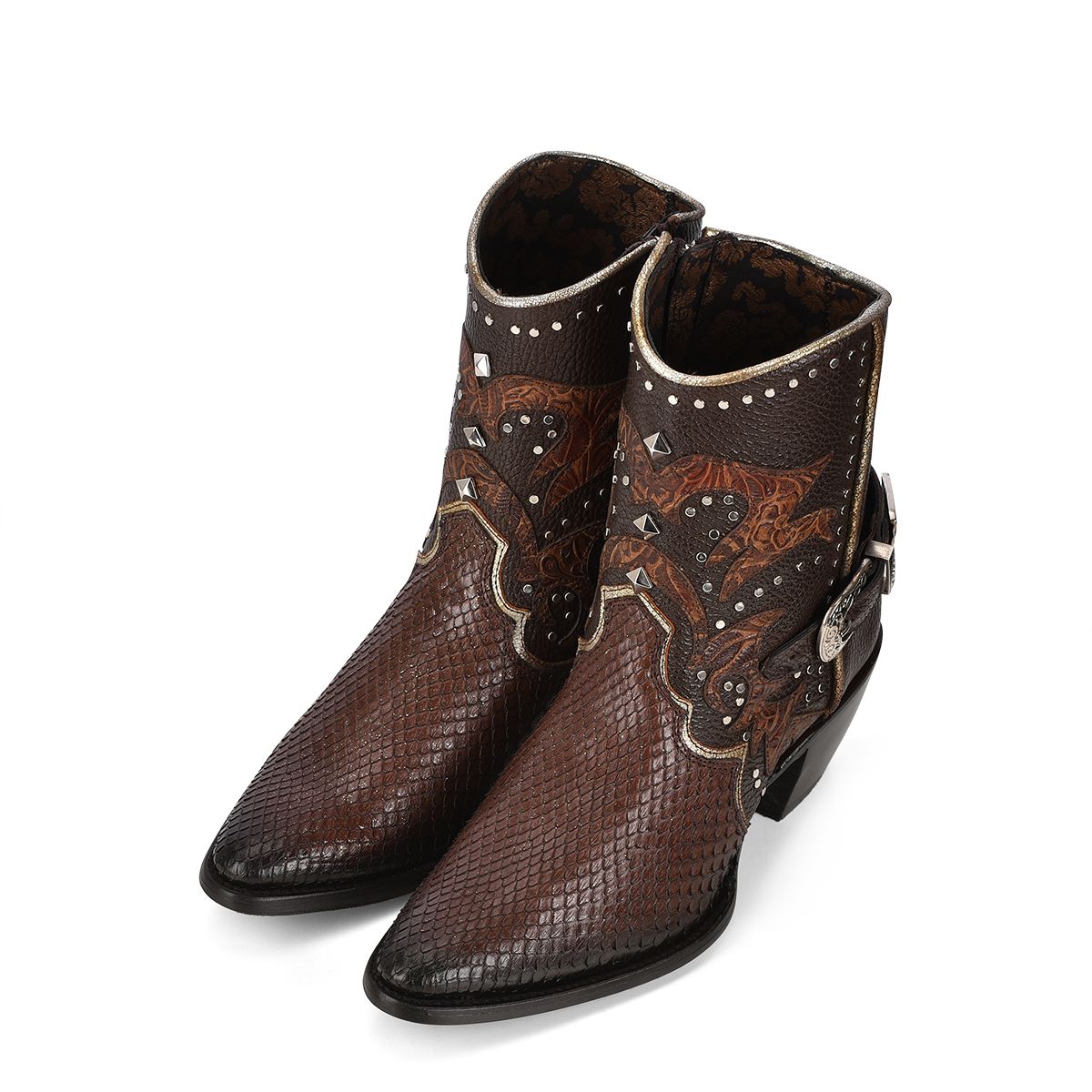 Cuadra Brown Western Cowgirl Python Ankle Boots for Women - Stylish & Comfortable Cowboy Boots for Country Dancing, Rodeo & Casual Wear