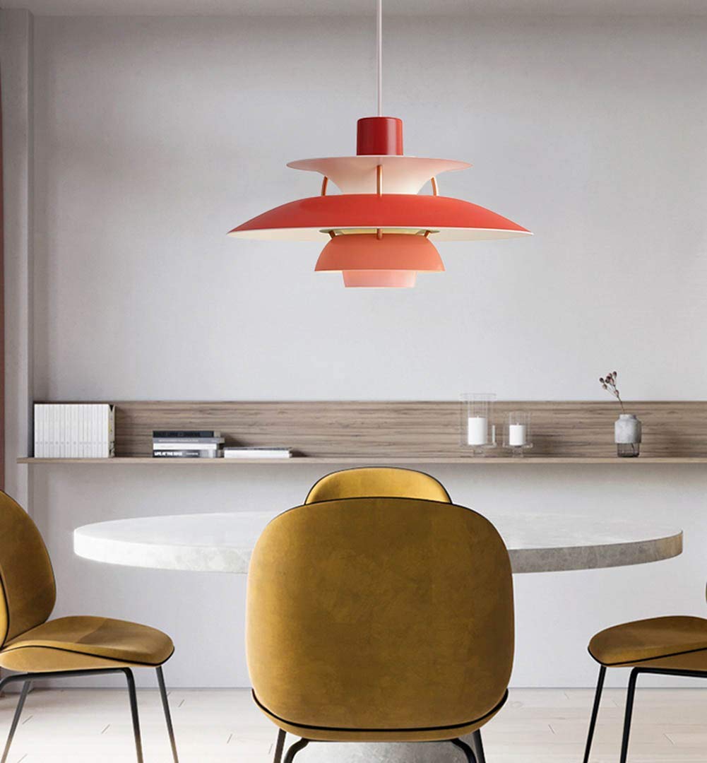 GMLSD Industrial Retro Chandelier - Red L Model E27 Pendant Light with 1 Flame Bulb, Vintage Metal Iron Lamp for Dining Room, Living Room & Bedroom Lighting