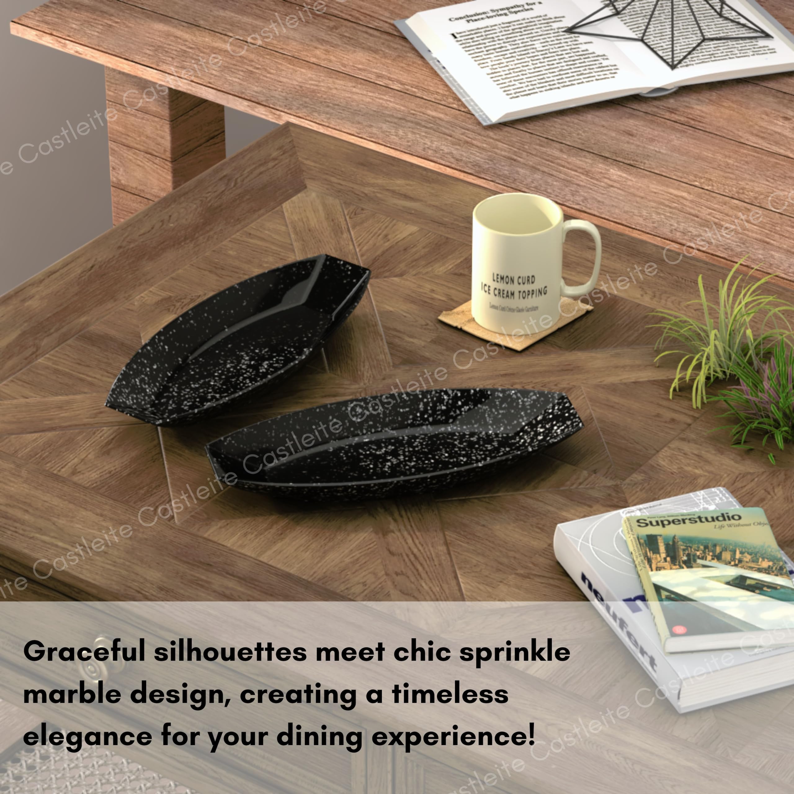 Castleite 2-Piece Melamine Serving Platter Set - Durable Chip & Dip Tray for Snacks, Appetizers, Desserts | Perfect for Parties, BBQs, Entertaining Guests (Orleans Design)