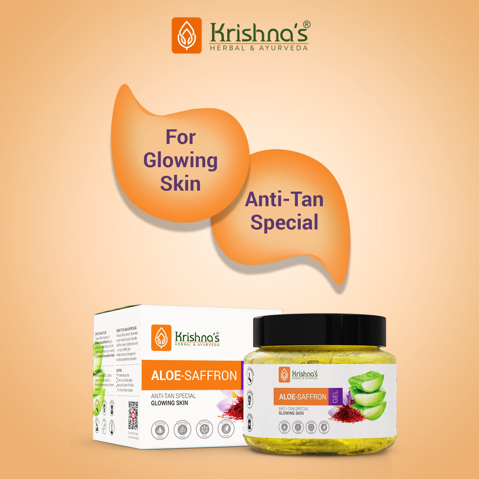 KRISHNA'S HERBAL & AYURVEDA Aloe Vera Gel with Saffron for Acne, Scars & Glowing Skin | Kesar Aloe Vera Face Gel for Hydration & Radiance | Best Natural Aloe Vera Gel for Face Care | 250g | Perfect for Daily Skincare & Sunburn Relief