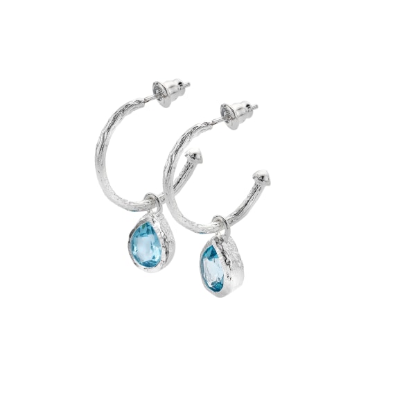Organic Silver Vibrant Ocean Blue Topaz Teardrop Hoop Earrings – Elegant Dangle Jewelry for Women, Perfect for Parties, Weddings & Everyday Wear