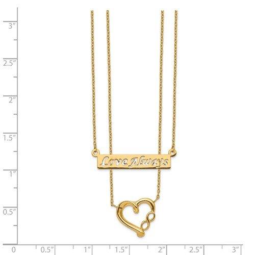 14K Yellow Gold Two Strand Love Always Heart Pendant Necklace - Romantic Gift for Anniversary, Valentine's Day & Special Occasions