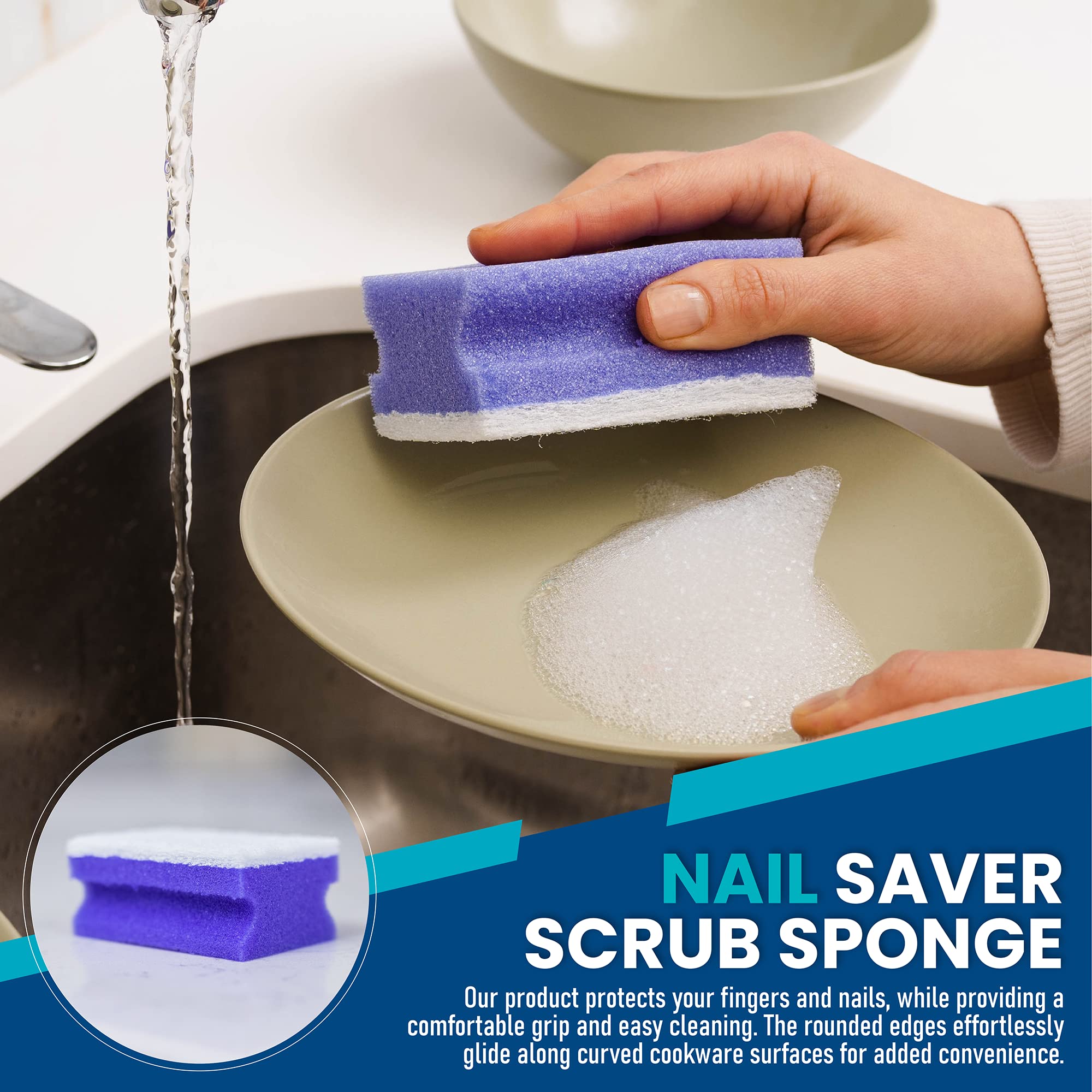 Blue Turtle Dish Sponges - 3 Pack Non-Scratch Kitchen Sponges for Nail Protection & Stain Cleaning