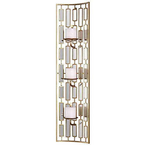 BOWERY HILL Modern Gold Mirrored Wall Sconce with Candle Holder - Elegant Home Decor for Living Room, Bedroom & Entryway Lighting
