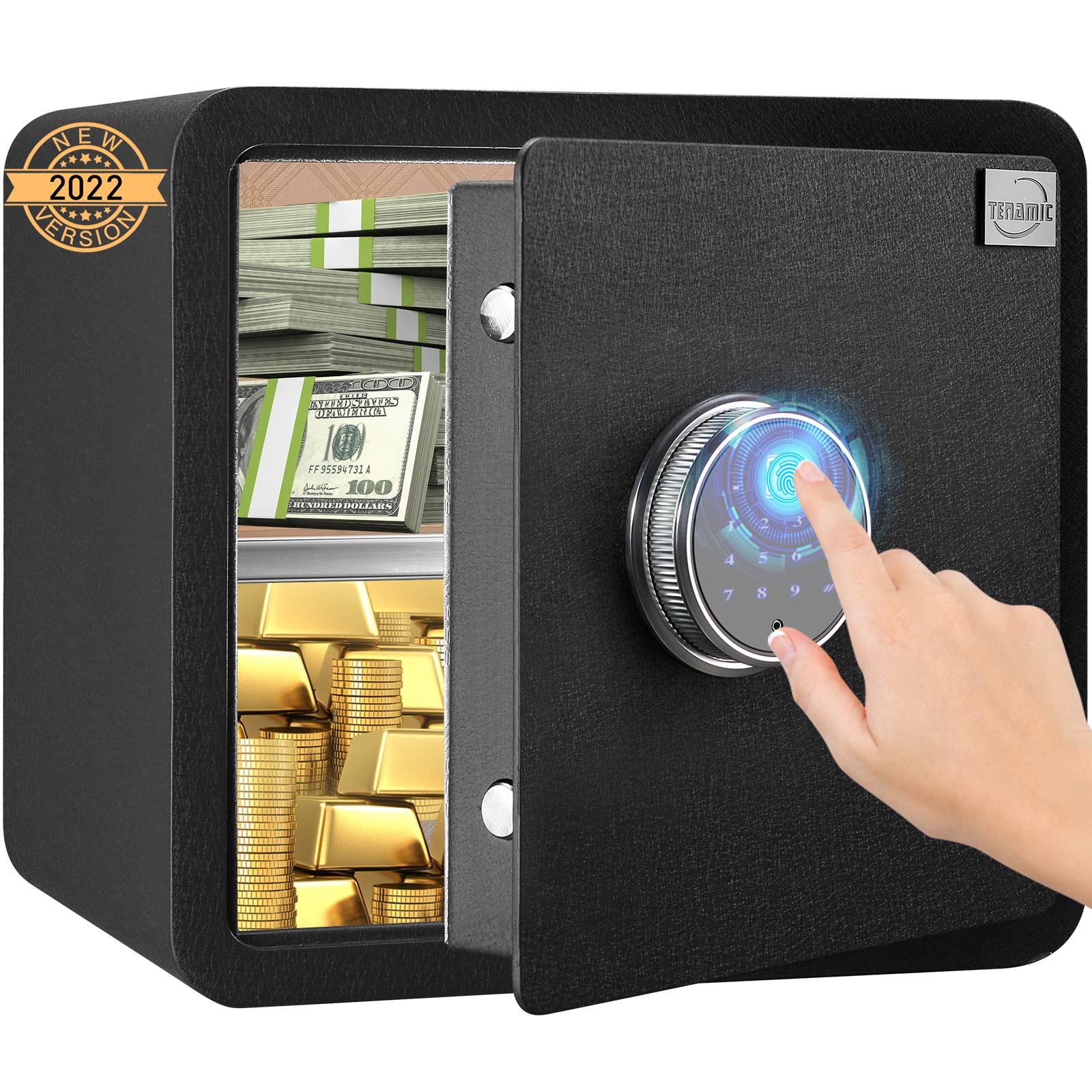 Tenamic 1.41 Cubic Feet Biometric Fingerprint Safe Box - Fireproof & Waterproof Electronic Safe with Touch Screen Keypad - Heavy Duty Alloy Steel Security Cabinet for Home, Office & Hotel Use - Perfect for Jewelry, Documents & Valuables Protection - Black