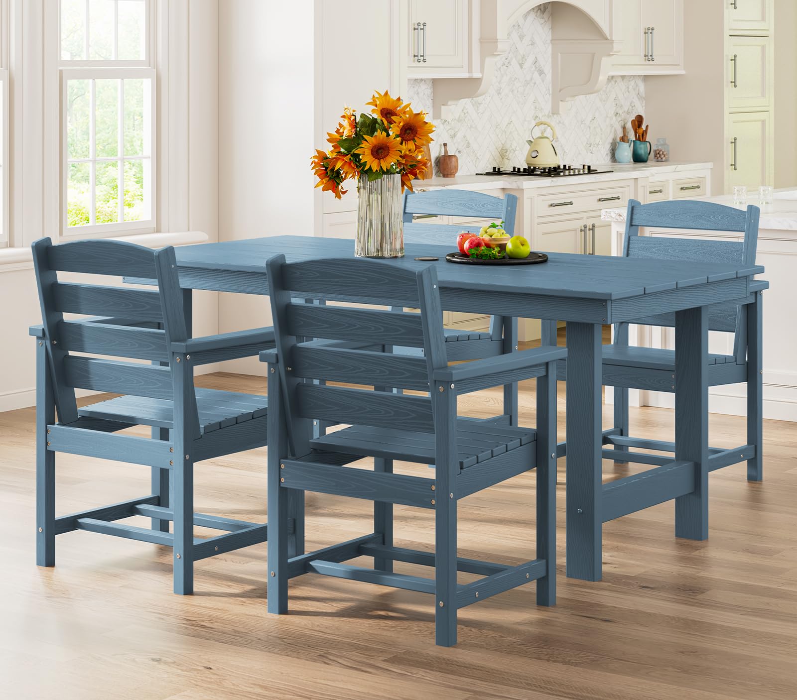 SERWALL Outdoor Patio Dining Table Set with Umbrella Hole - All-Weather HDPE Furniture for Lawn, Garden, Backyard & Poolside - Blue | Perfect for Outdoor Entertaining, BBQ Parties & Relaxing by the Pool