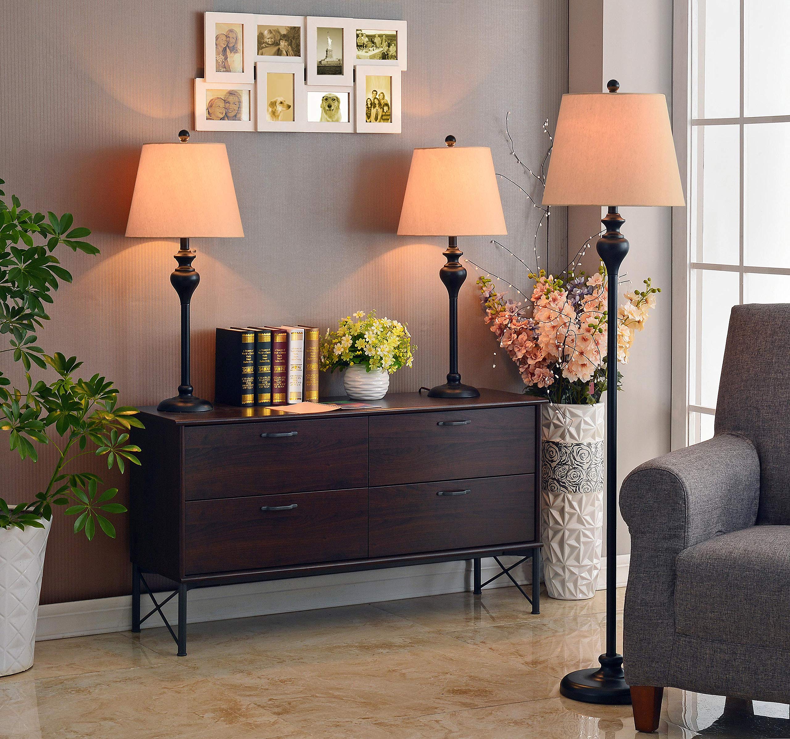 Kenroy Home KH87050 Charlotte 61-Inch Floor Lamp Set in Oil-Rubbed Bronze - Perfect for Living Room, Bedroom & Office Lighting Decor