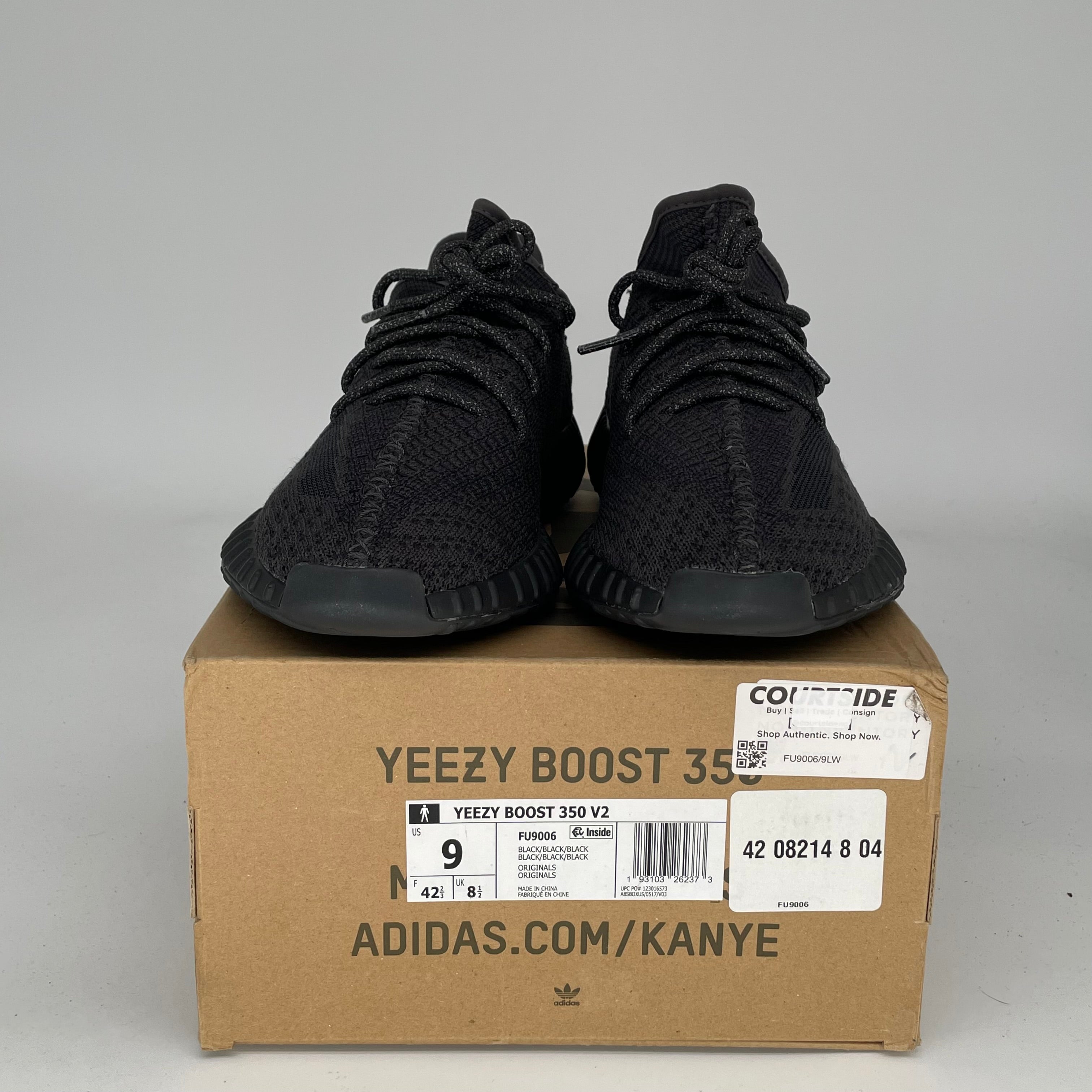 Adidas Yeezy Boost 350 V2 Black Non-Reflective Men's Running Shoes Size 9 - Style Code FU9006 | Perfect for Casual Wear, Gym & Street Fashion