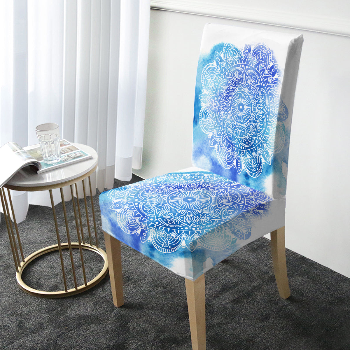 Mandala Hues Bohemian Chair Cover - Vibrant Printed Slipcover for Dining Chairs, Living Room Decor & Wedding Decorations