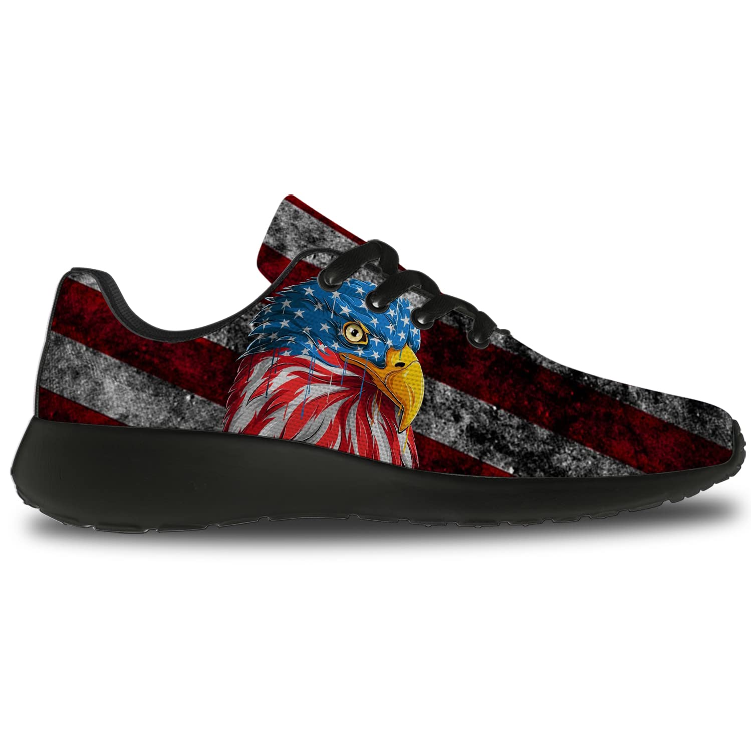 **American Flag Patriotic Sneakers for Men & Women - USA Flag Eagle Printed Running Walking Tennis Shoes - Comfortable Athletic Shoes for Outdoor Sports & Casual Wear - Size 10.5 Men/12 Women Black**