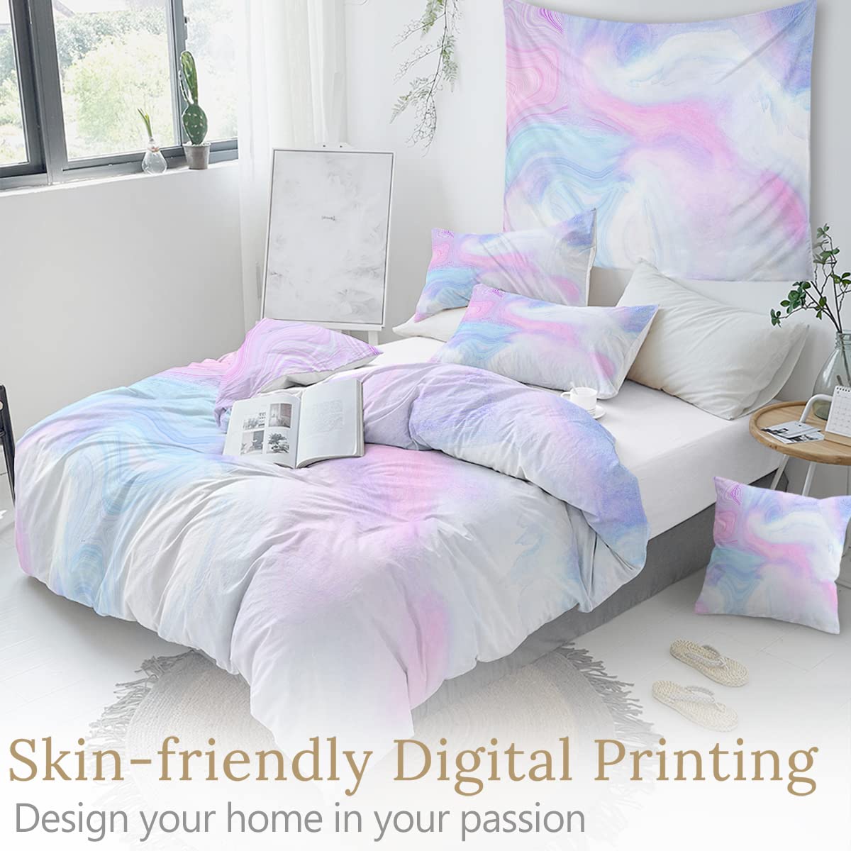 Sleepwish Pastel Marble King Size Duvet Cover Set - 3 Piece Pink Blue Lavender Comforter Cover for Girls, Teens & Women | Soft Bedding Set for Kids Room, Teen Bedroom & Master Suite Decor