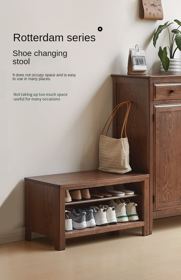 Solid Oak Wood Shoe Bench for Entryway - Durable Shoe Storage Stool for Hallway, Living Room & Bedroom Organization