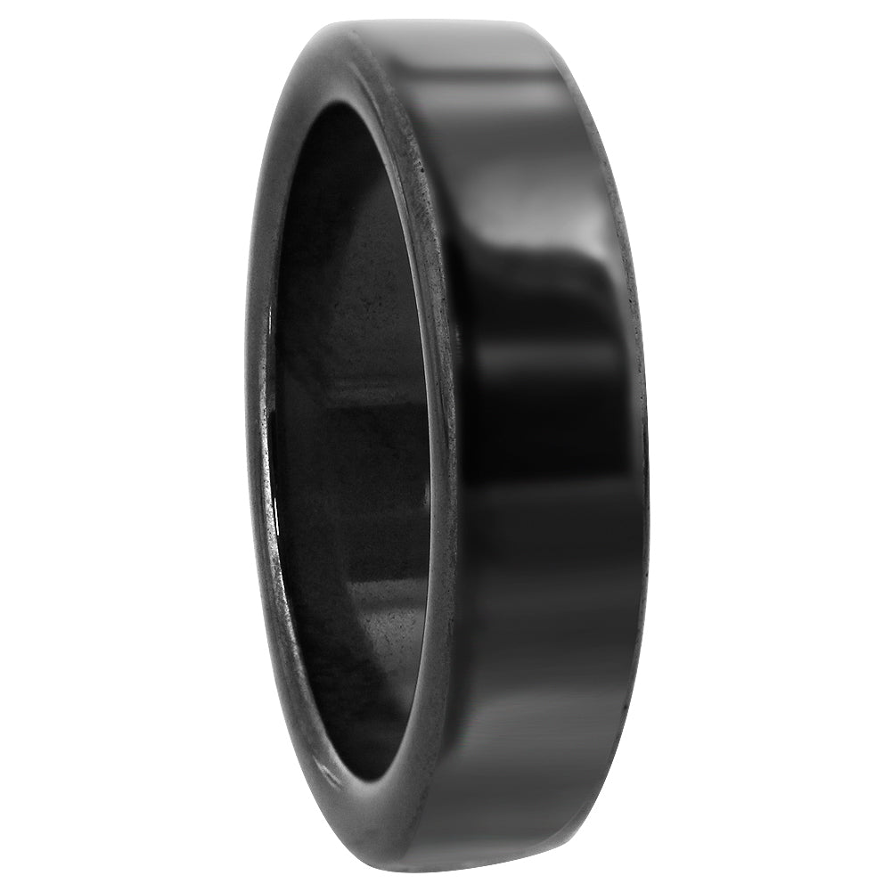 Hematite Simulated Ring - 6mm Polished Unisex Band for Men & Women - Metallic Look Fashion Jewelry for Daily Wear, Gift Giving & Special Occasions KJR019