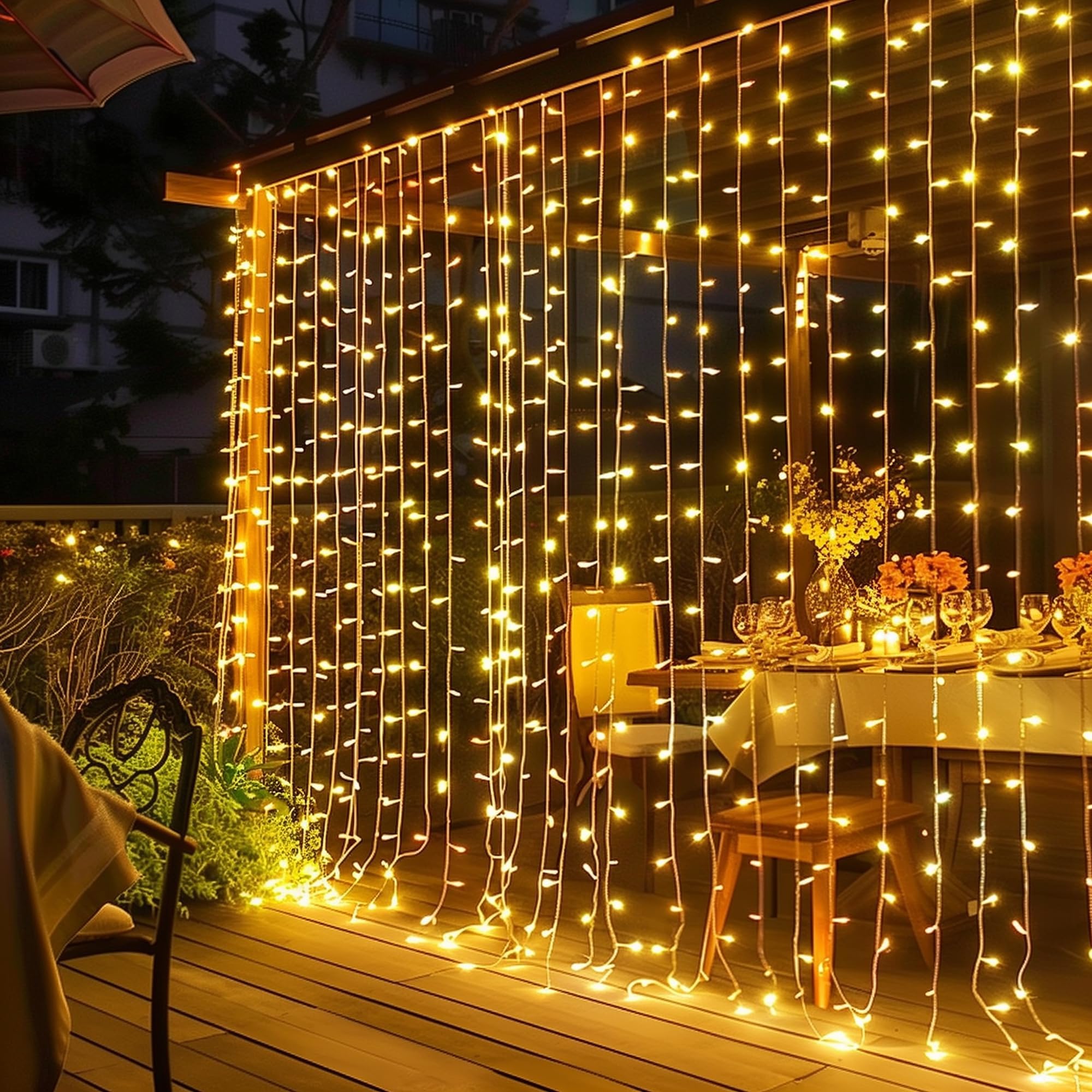300 LED Fairy String Lights with 8 Lighting Modes - Waterproof Connectable Curtain Lights for Christmas, Bedroom, Wedding & Party Decor - Warm White Indoor/Outdoor Window & Wall Lighting