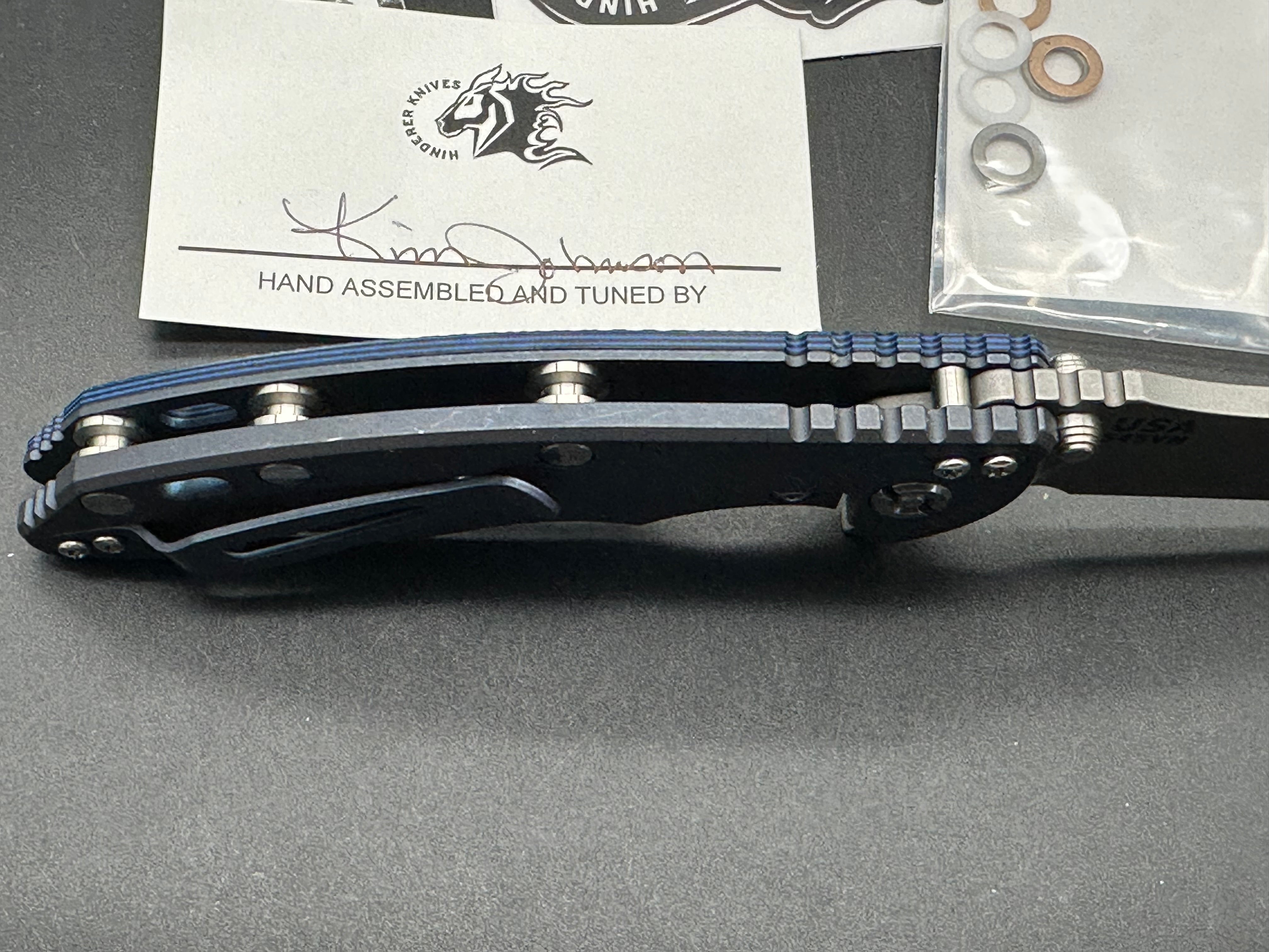 Hinder XM-18 Bowie Flipper Knife - Working Finish Battle Blue Titanium Blade - EDC, Outdoor Camping & Survival Gear
